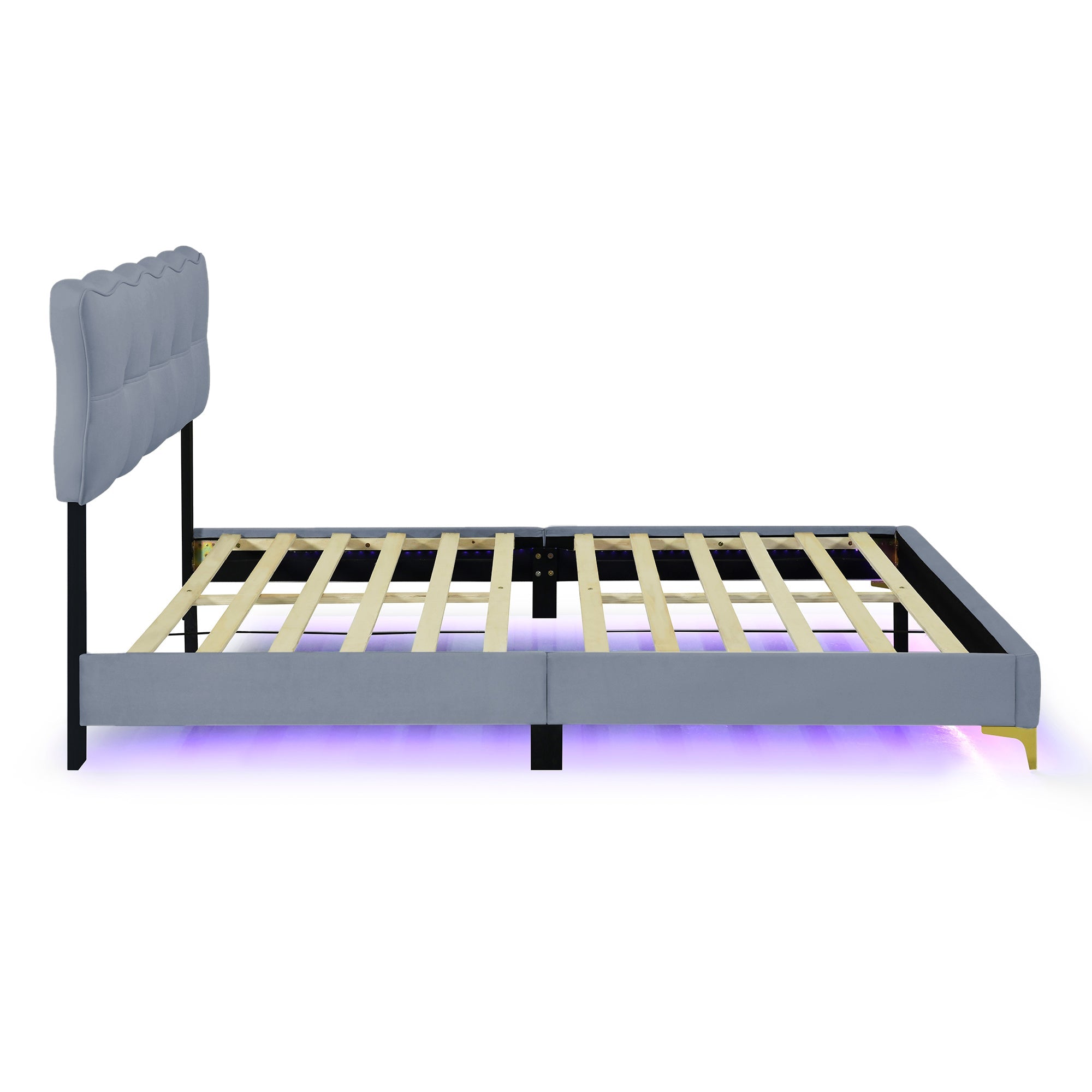 Logidon upholstered bed 140 x 200 cm gray velvet with LED lights