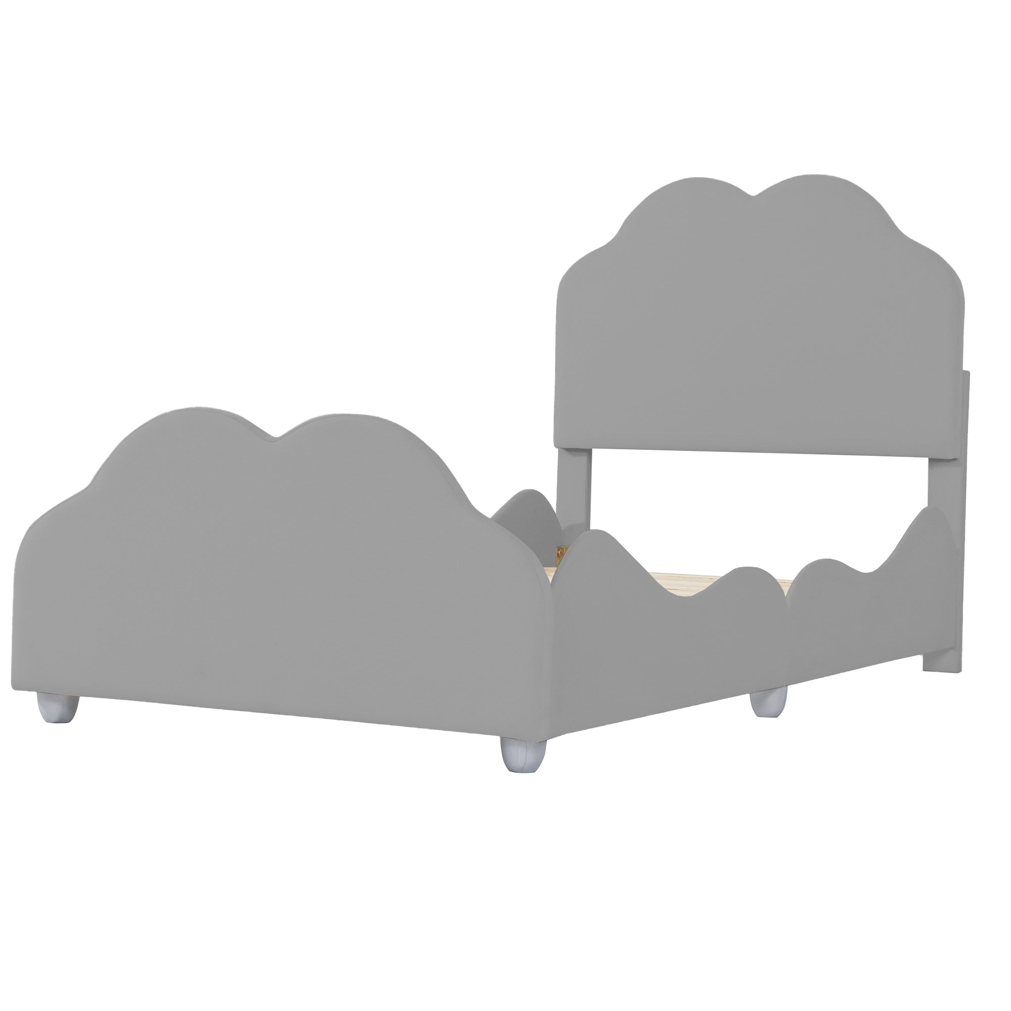 Logidon gestoffeerd bed 90x200 cm met wolkenhoofdbord en voeteinde grijs fluweel