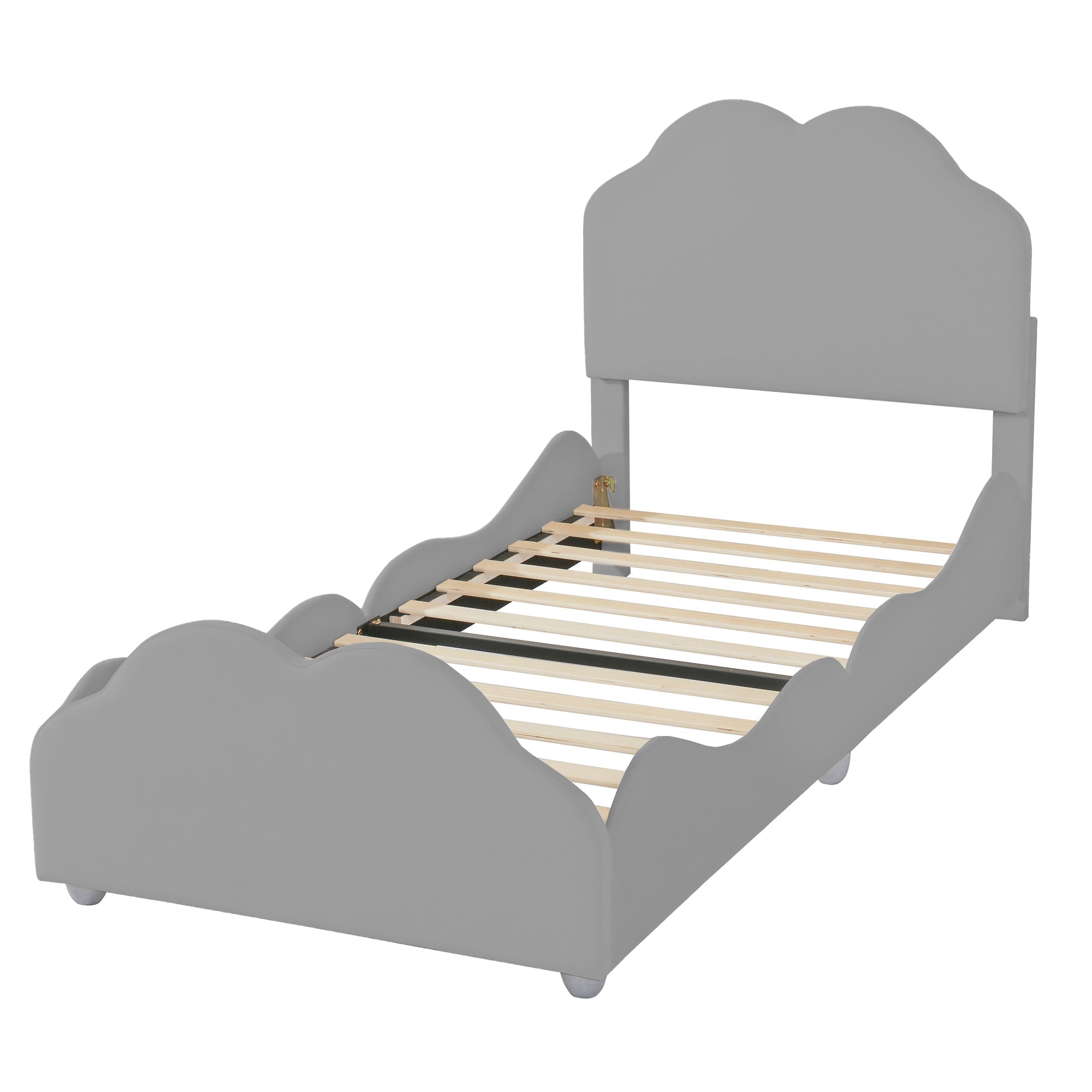 Logidon gestoffeerd bed 90x200 cm met wolkenhoofdbord en voeteinde grijs fluweel