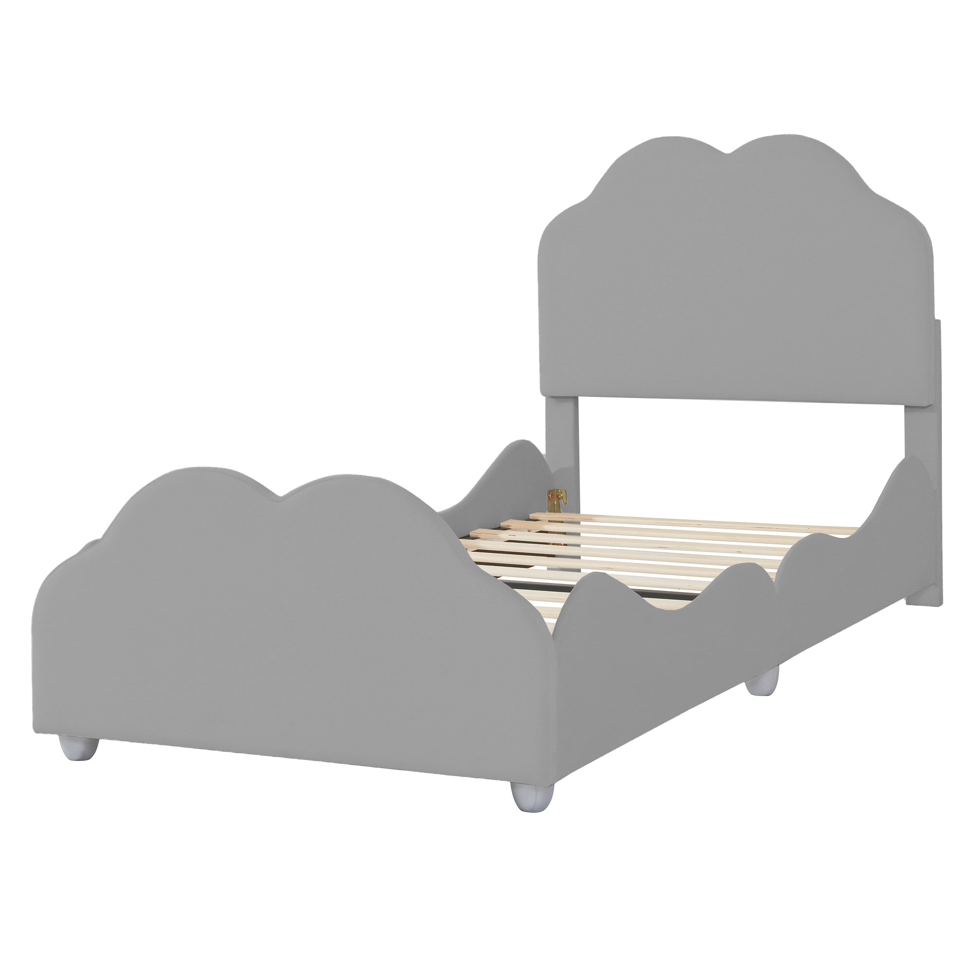 Logidon gestoffeerd bed 90x200 cm met wolkenhoofdbord en voeteinde grijs fluweel