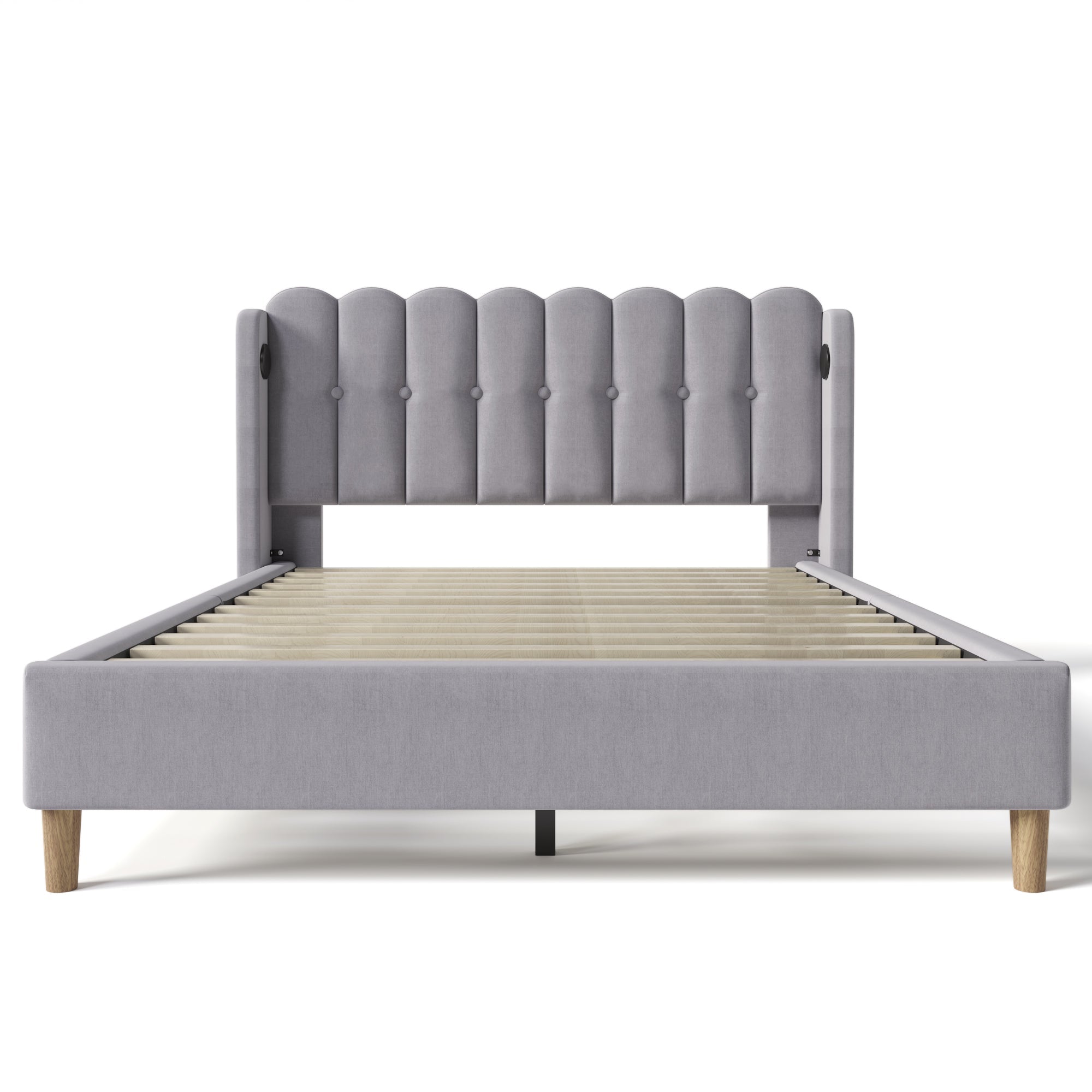 Logidon upholstered bed double bed 160x200 gray with USB Type C charging function