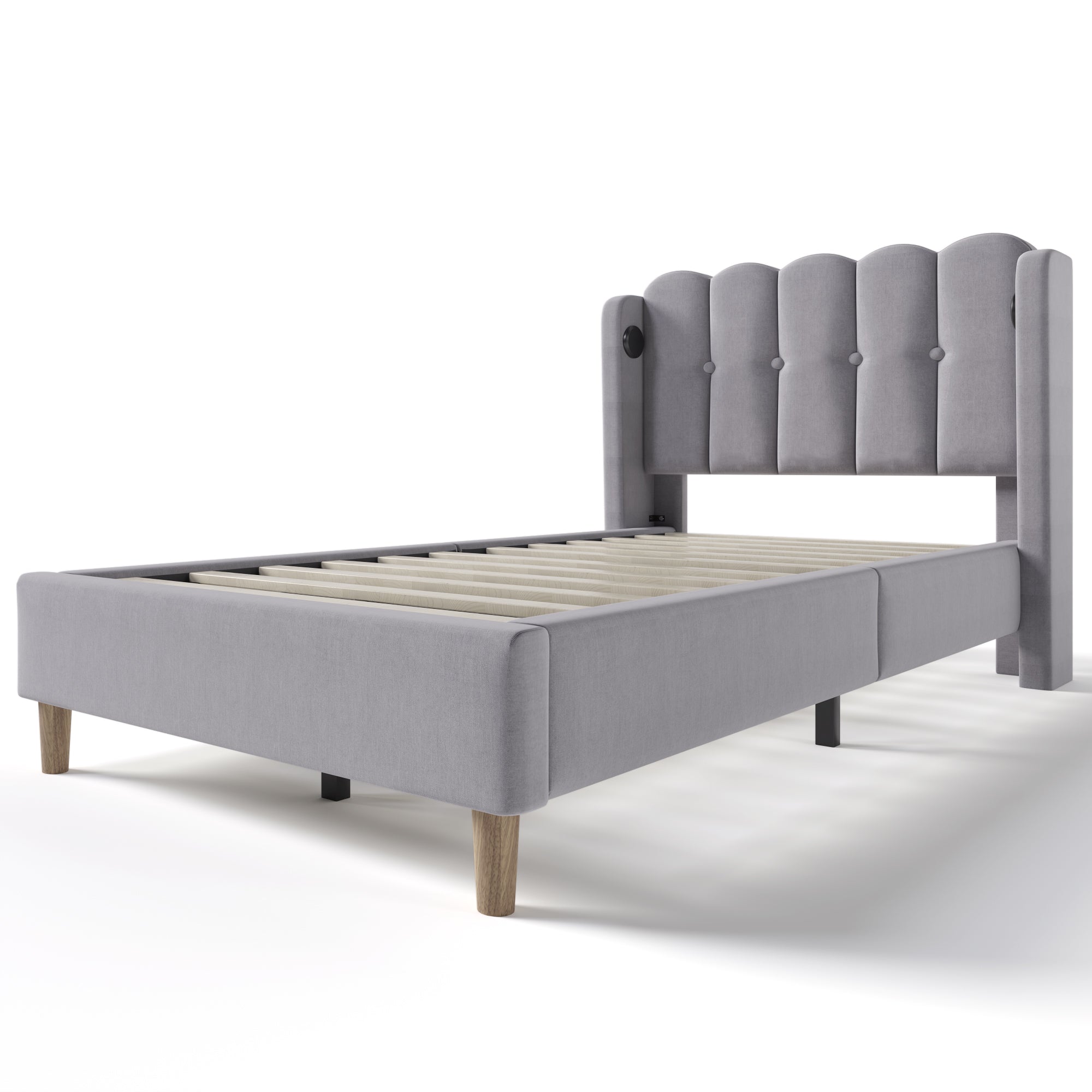 Logidon gestoffeerd bed 90x200 grijs met USB Type C oplaadfunctie lattenbodem