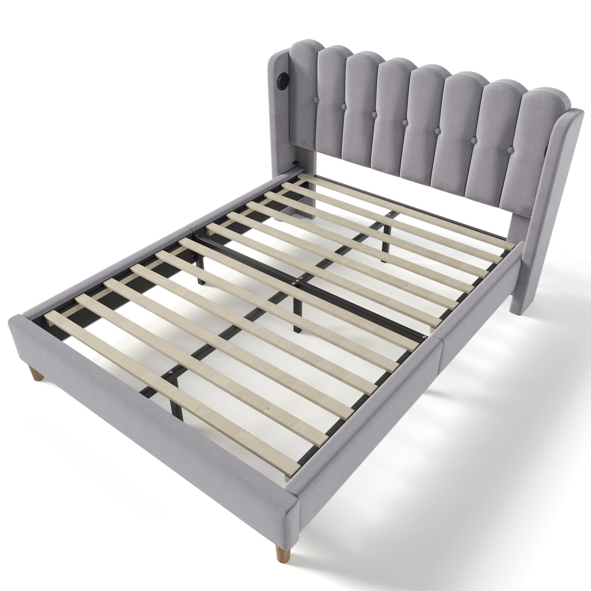 Logidon Upholstered Bed Double Bed with USB Type C Charging Function Gray 140x200