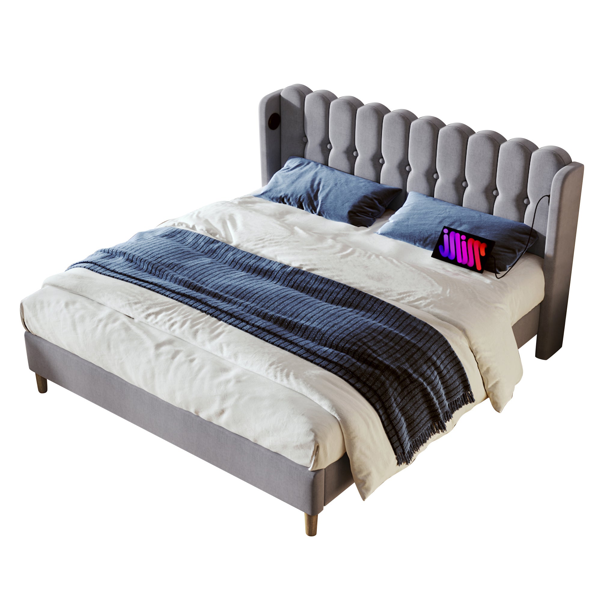 Logidon gestoffeerd bed tweepersoonsbed grijs 160x200 met USB Type C oplaadfunctie
