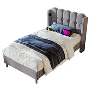 Logidon Gestoffeerd bed 90x200 CM Grijs USB Type C Oplaadfunctie Inclusief Matras