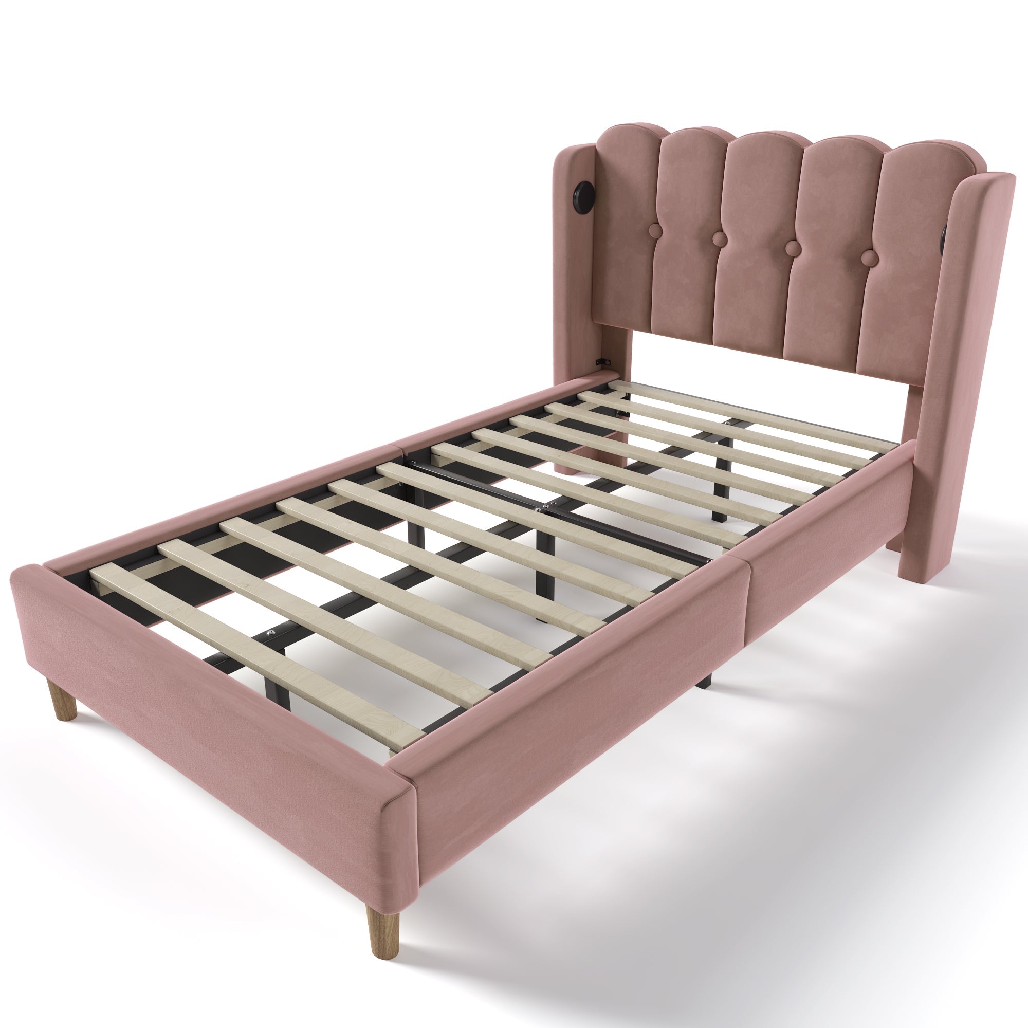 Logidon gestoffeerd bed roze 90x200 cm met USB Type C oplaadfunctie