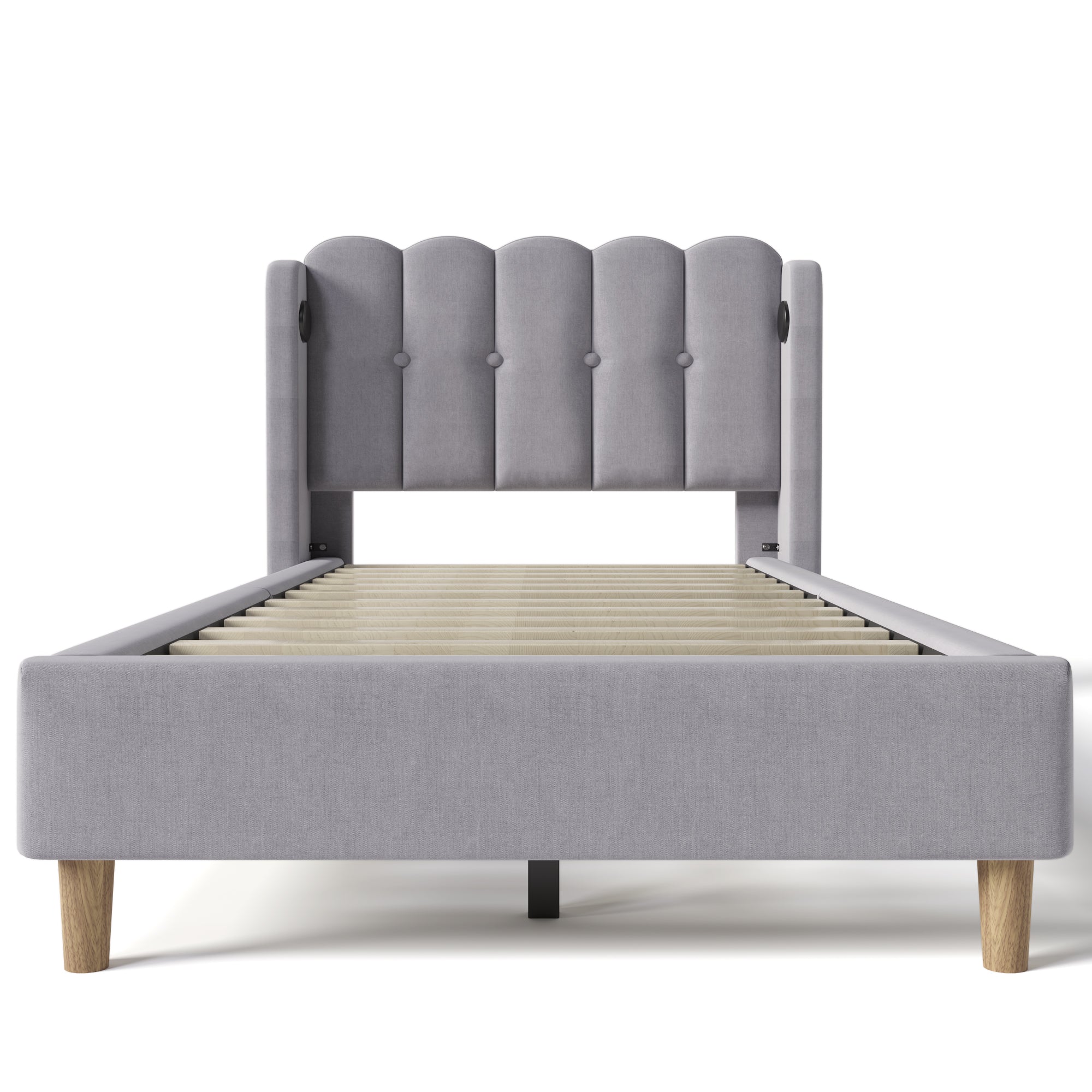 Logidon gestoffeerd bed 90x200 grijs met USB Type C oplaadfunctie lattenbodem