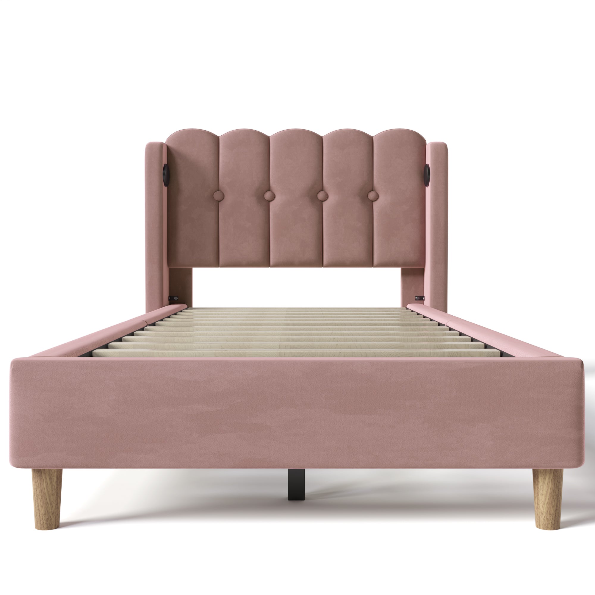 Logidon gestoffeerd bed roze 90x200 cm met USB Type C oplaadfunctie