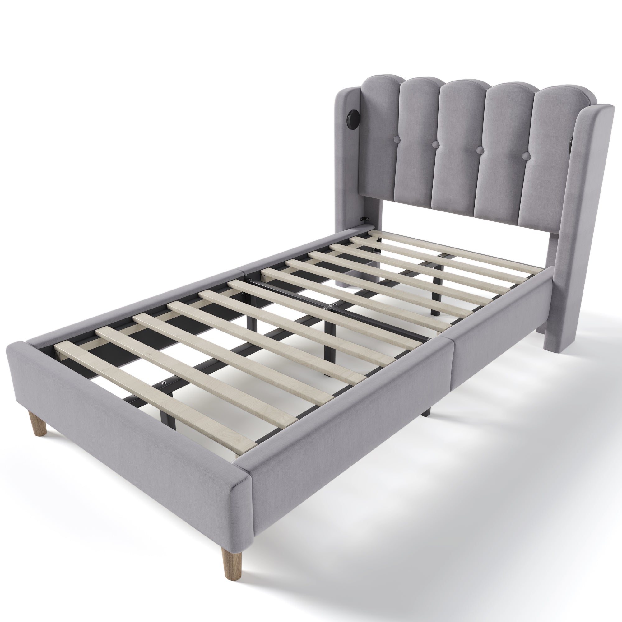 Logidon Gestoffeerd bed 90x200 CM Grijs USB Type C Oplaadfunctie Inclusief Matras