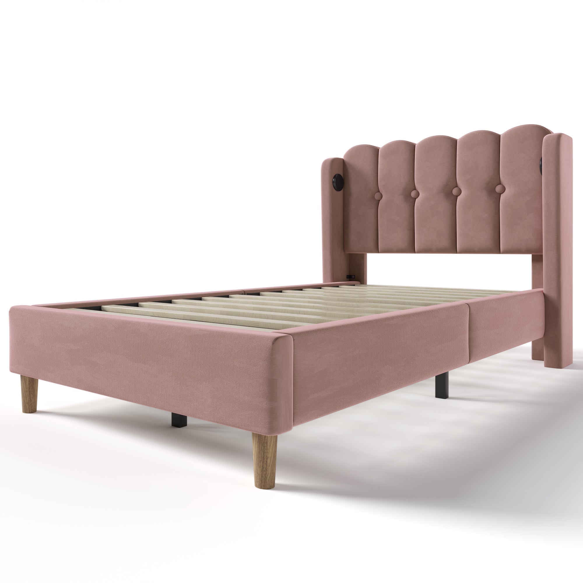 Logidon Gestoffeerd Bed Eenpersoonsbed Roze 90x200 met USB Type C oplaadfunctie