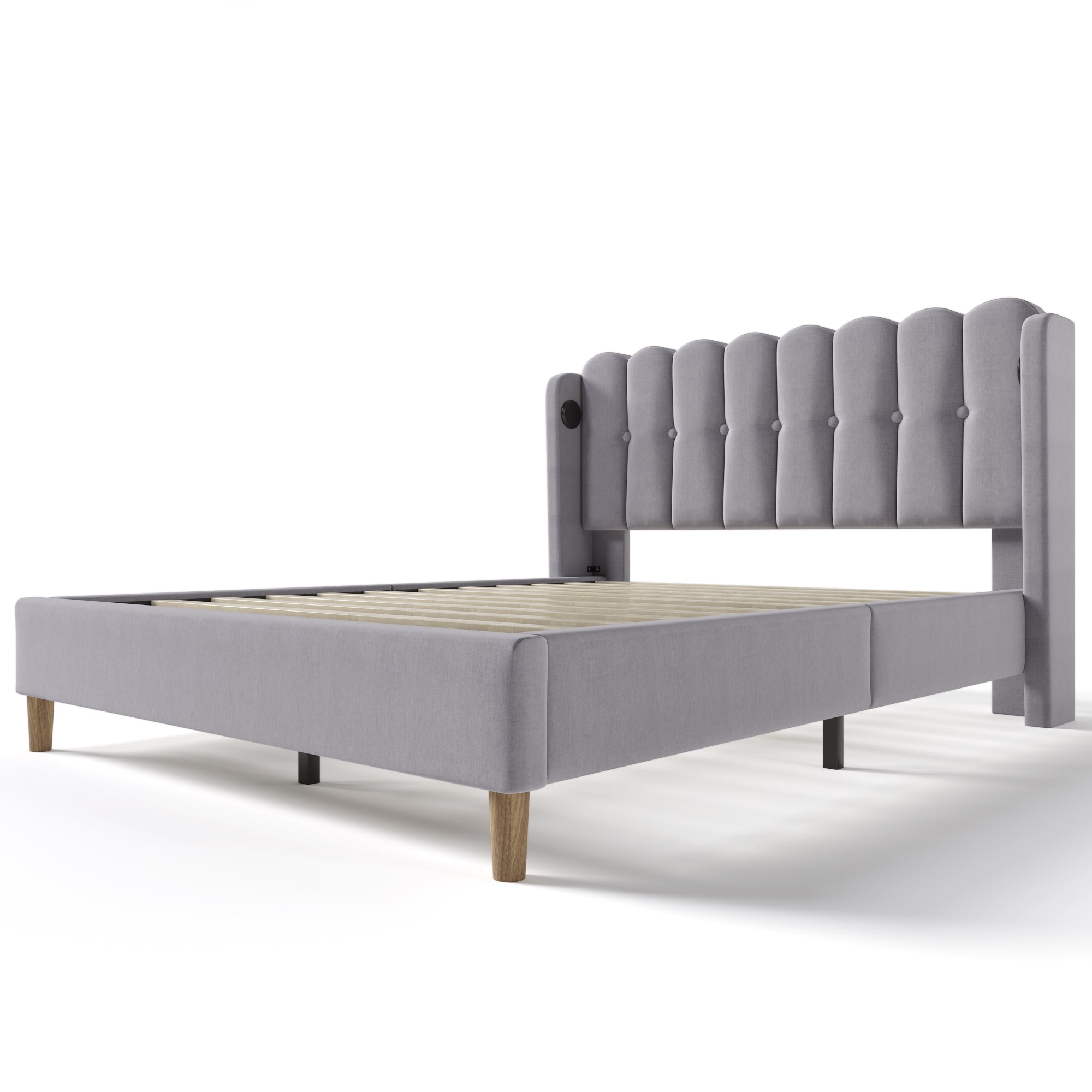 Logidon upholstered bed double bed 160x200 gray with USB Type C charging function