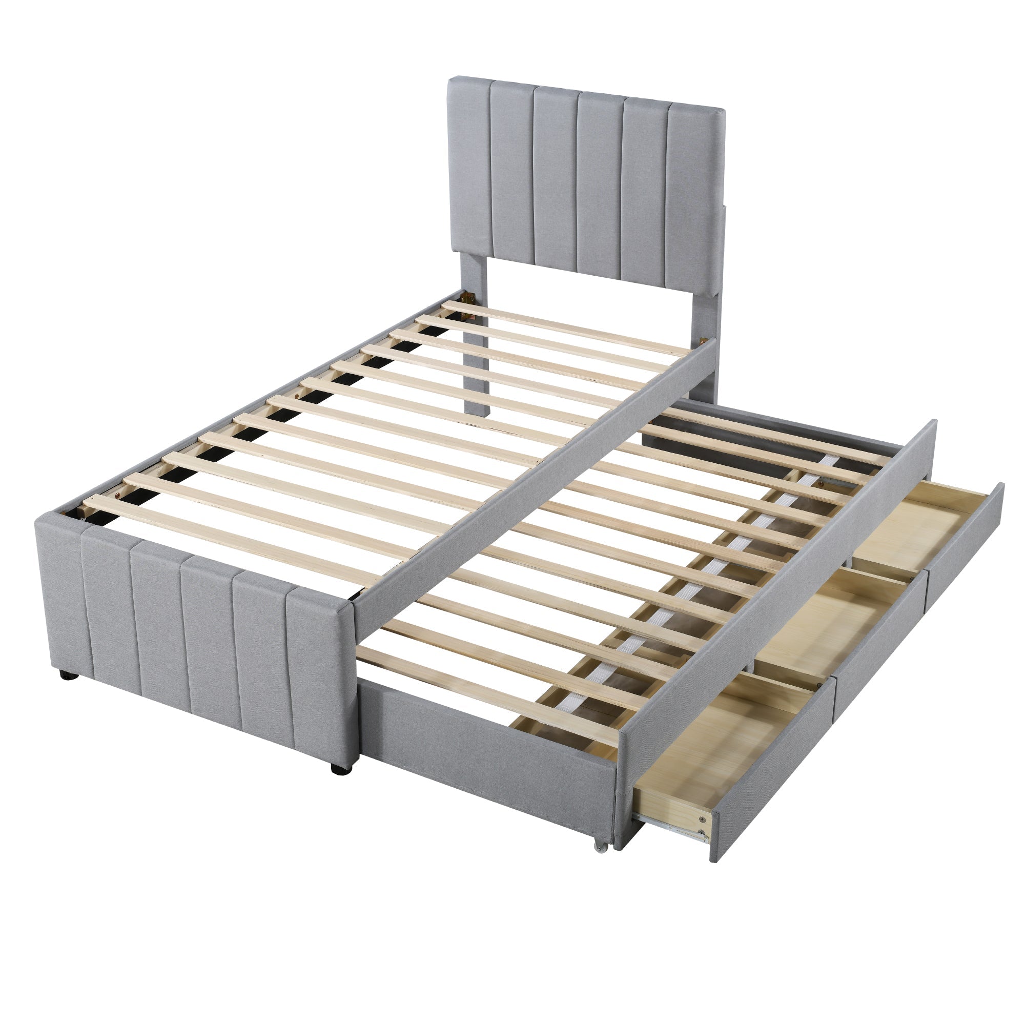 Logidon gestoffeerd bed 90x200 cm met onderschuifbed en opbergruimte grijs