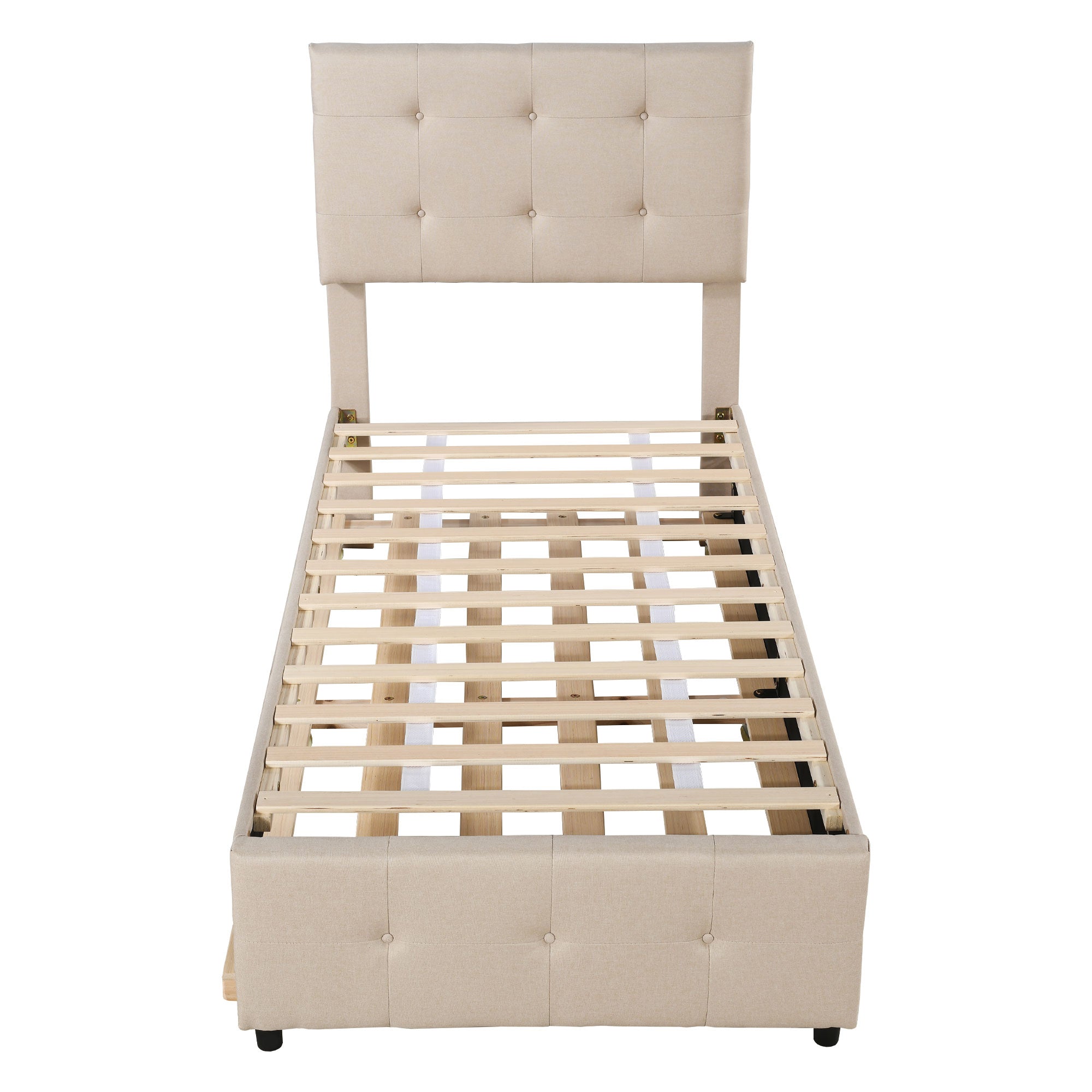 Logidon gestoffeerd bed 90x200 beige uitschuifbaar bed