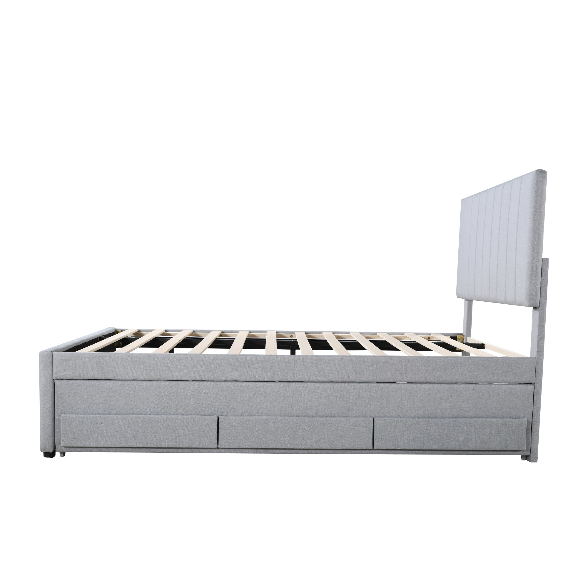 Logidon gestoffeerd bed 90x200 cm met onderschuifbed en opbergruimte grijs