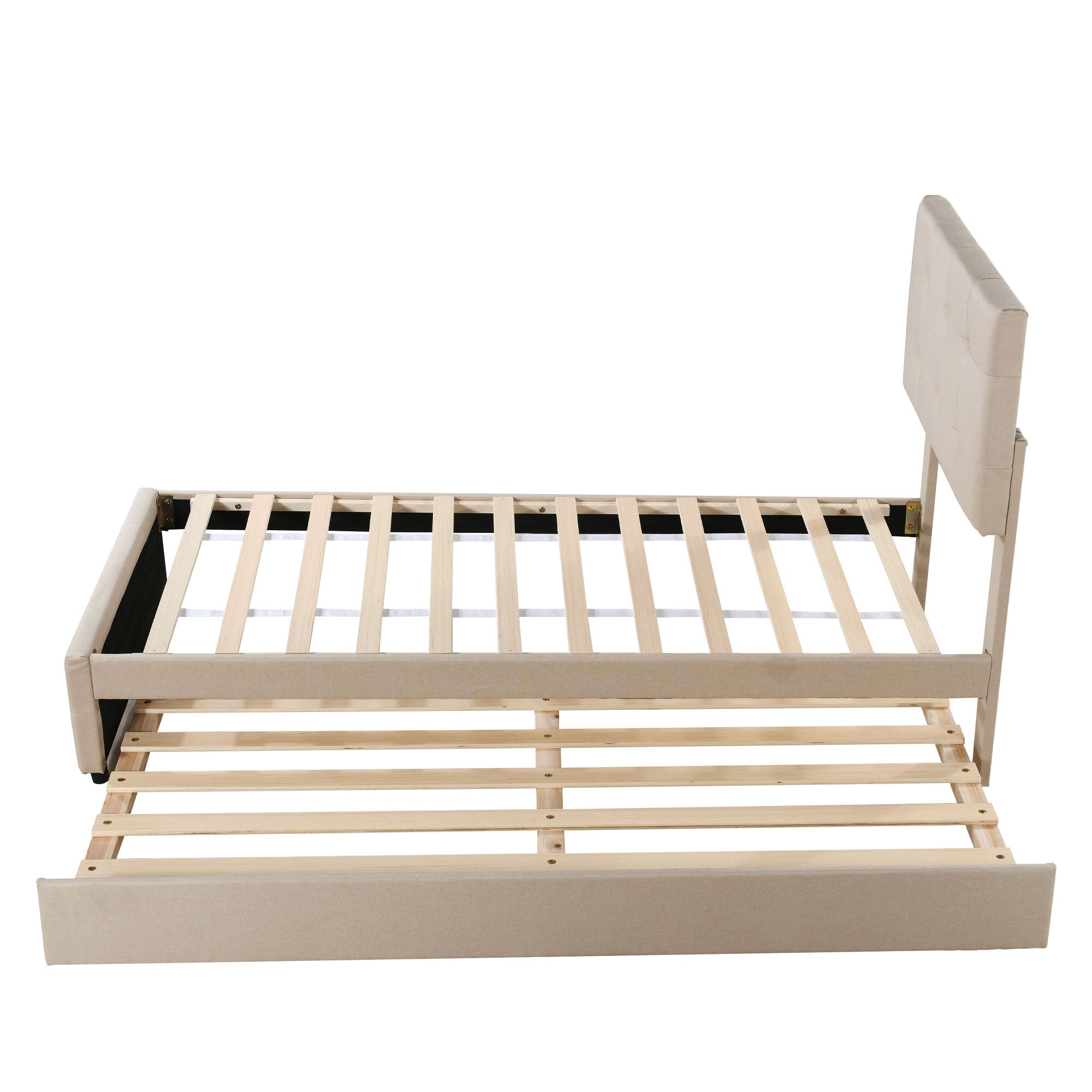 Logidon gestoffeerd bed 90x200 beige uitschuifbaar bed