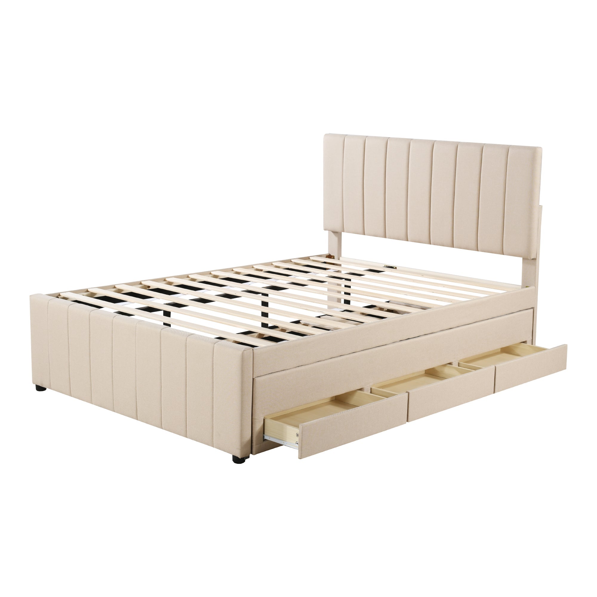 Logidon upholstered bed 140 x 200 cm beige with pull-out bed and drawers
