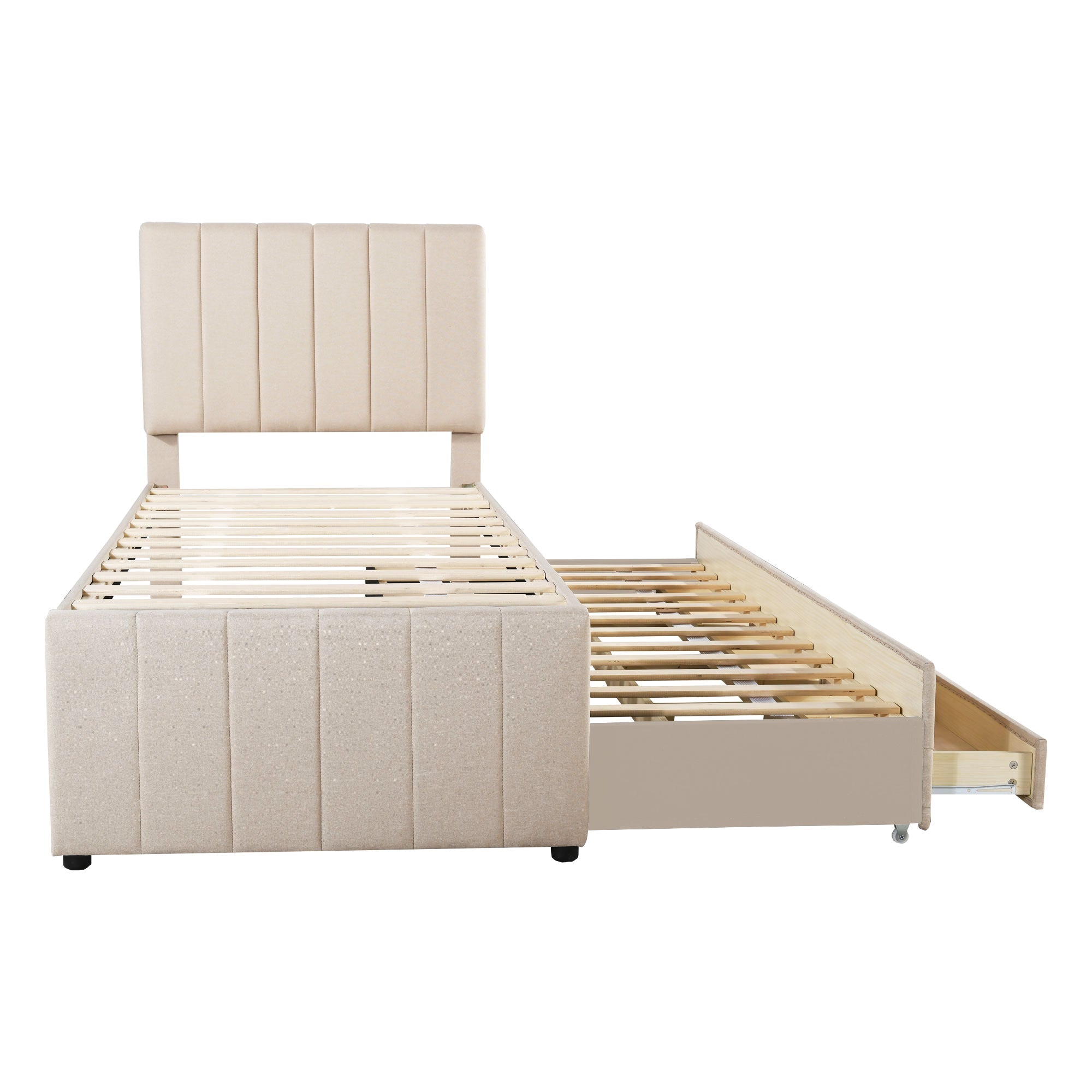 Logidon upholstered bed 90x200 beige with trundle bed and storage drawers