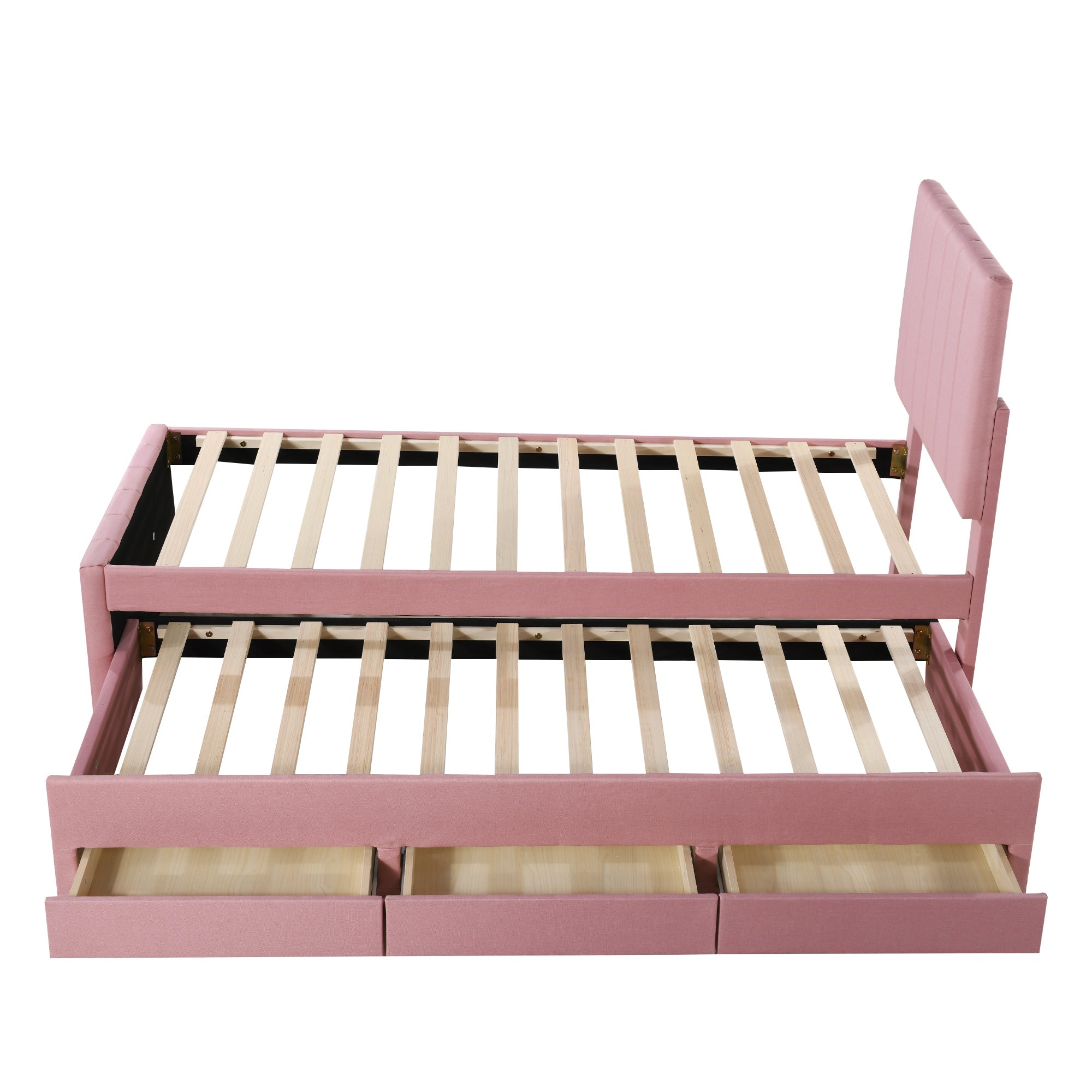 Logidon gestoffeerd bed 90x200 roze met onderschuifbed en opberglades