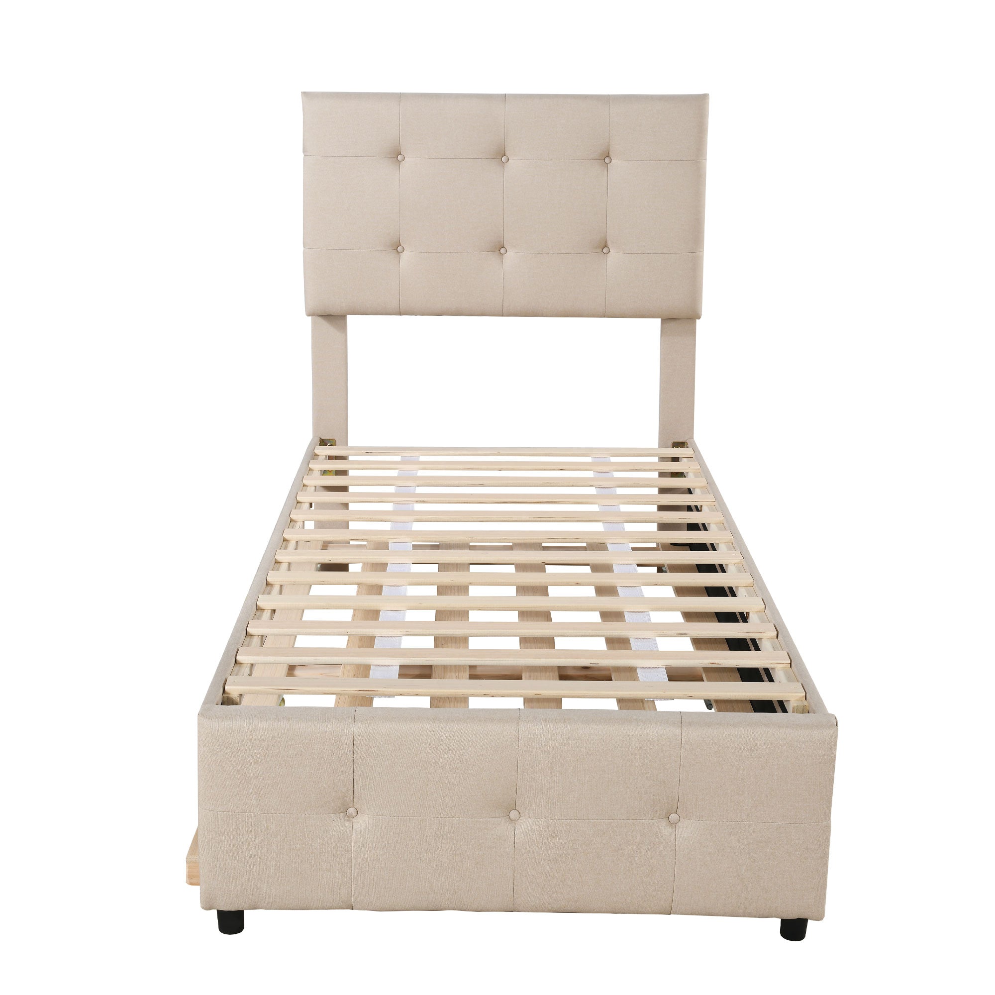 Logidon gestoffeerd bed 90x200 beige uitschuifbaar bed