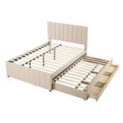 Logidon upholstered bed 140 x 200 cm beige with pull-out bed and drawers
