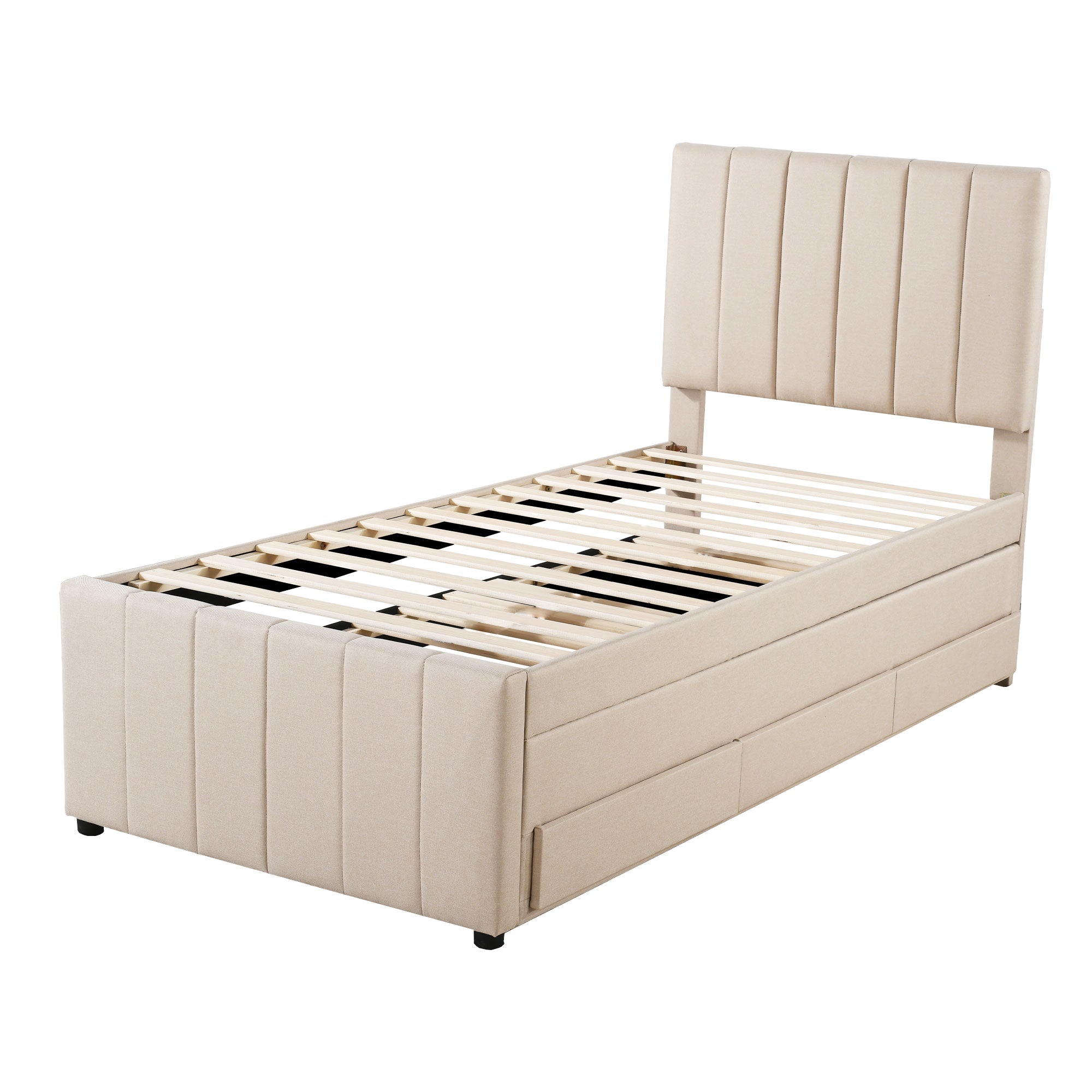 Logidon upholstered bed 90x200 beige with trundle bed and storage drawers