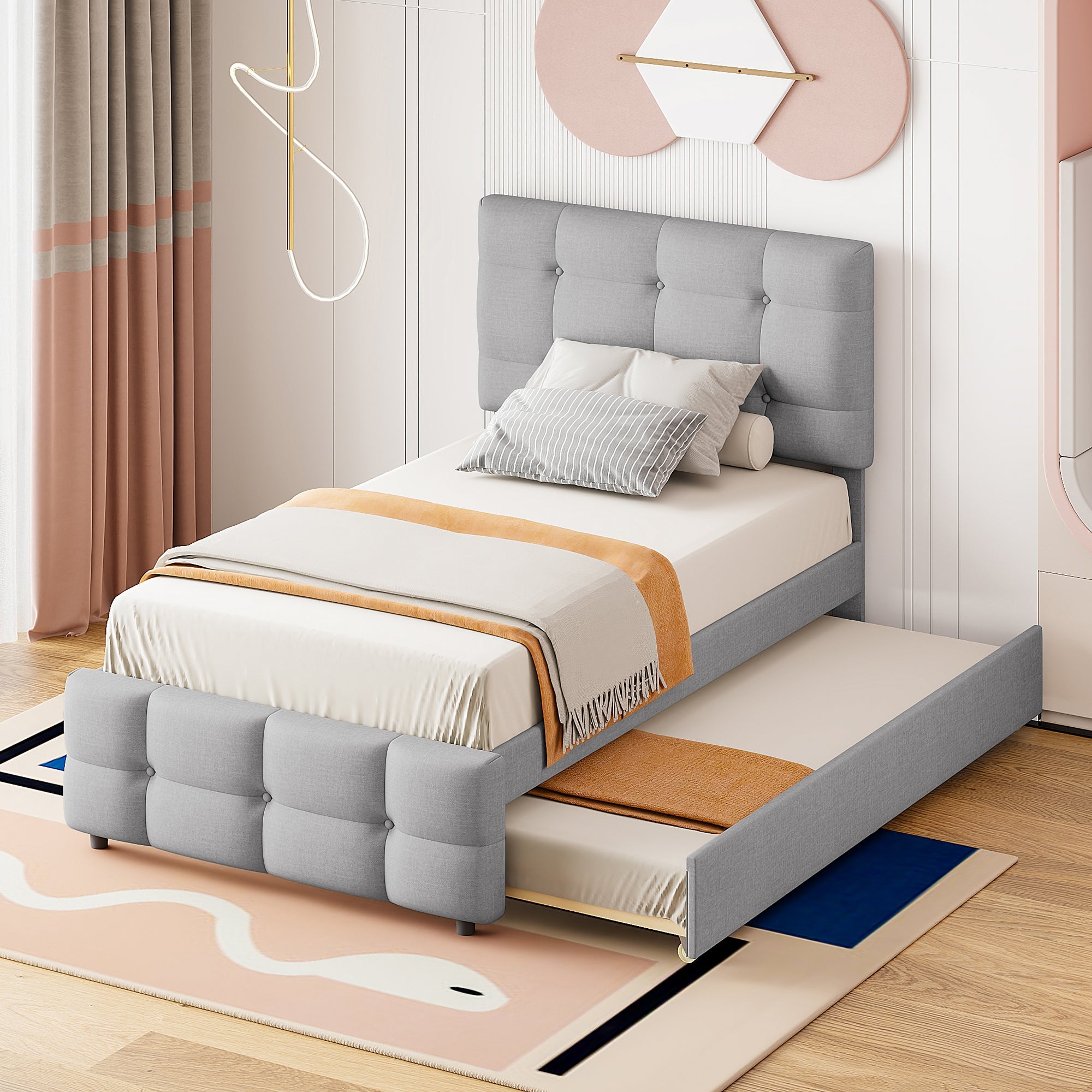 Logidon Upholstered Bed 90x200 Gray Extendable Bed Headboard Adjustable