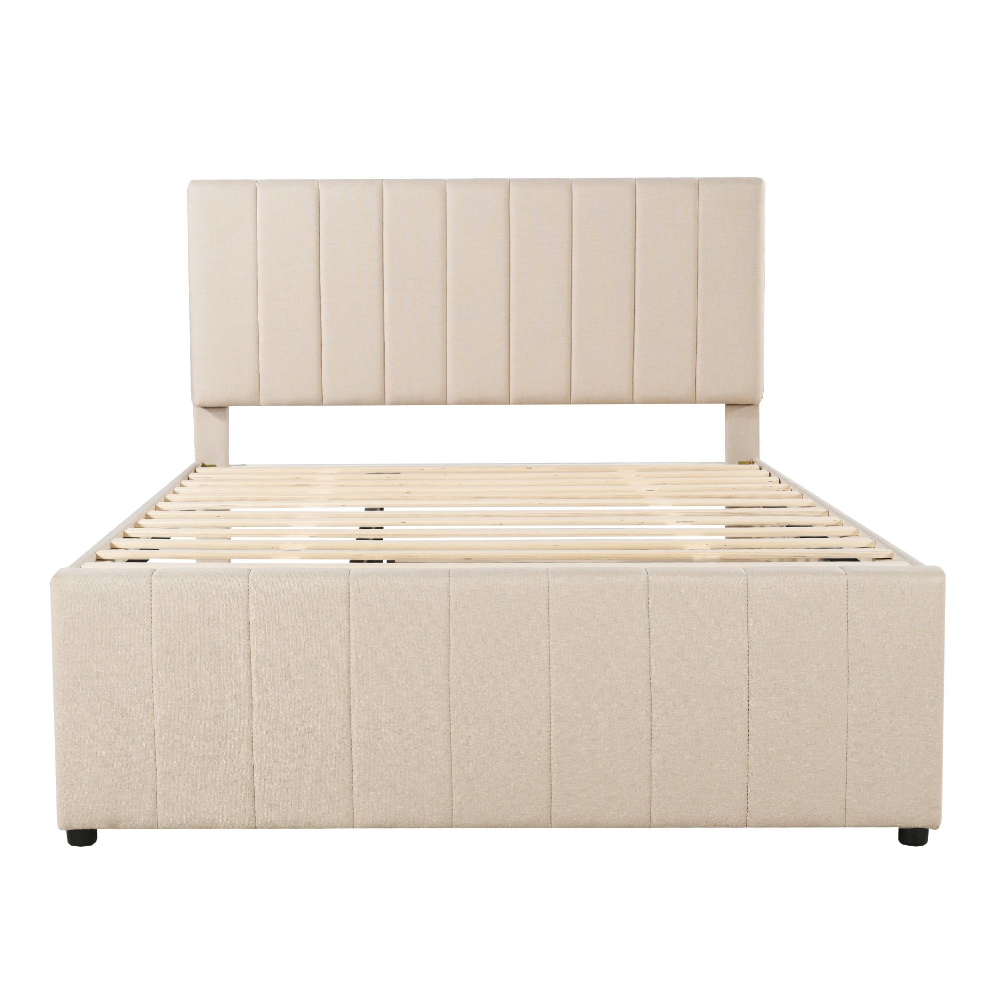 Logidon upholstered bed 140 x 200 cm beige with pull-out bed and drawers