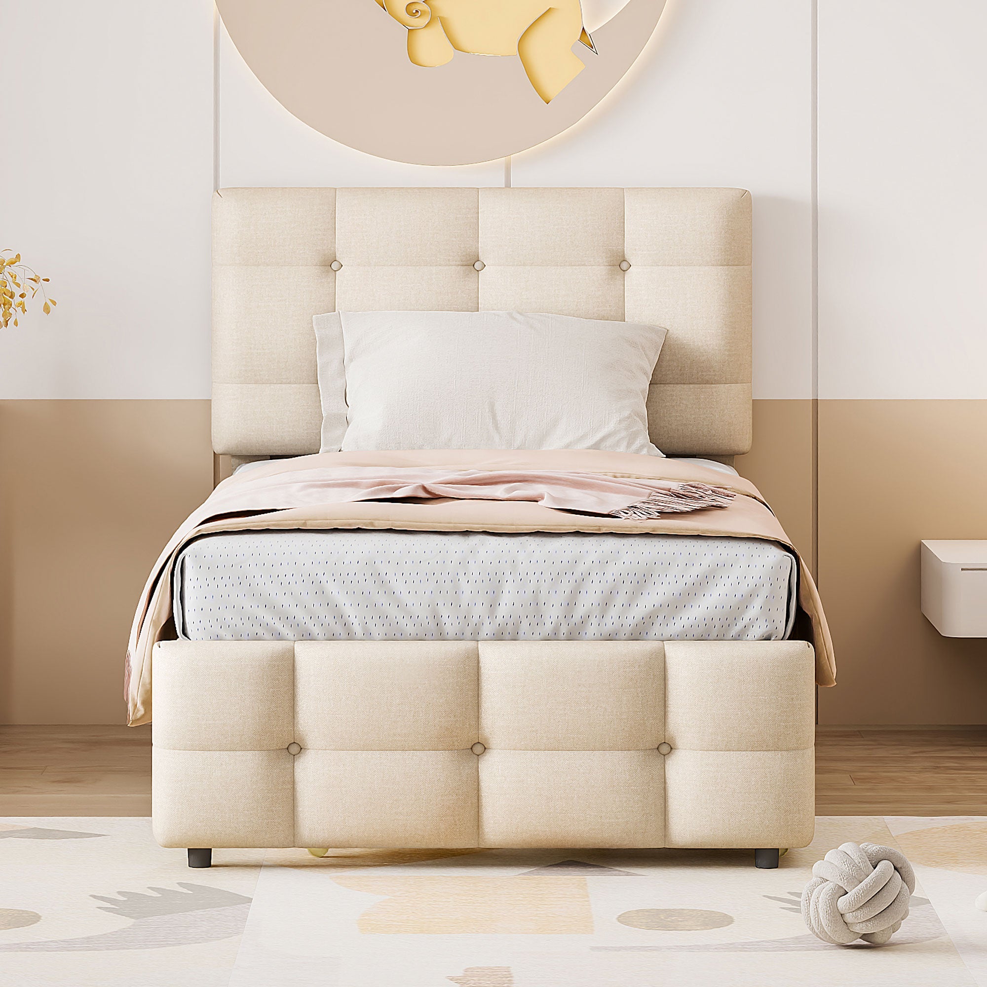 Logidon gestoffeerd bed 90x200 beige uitschuifbaar bed