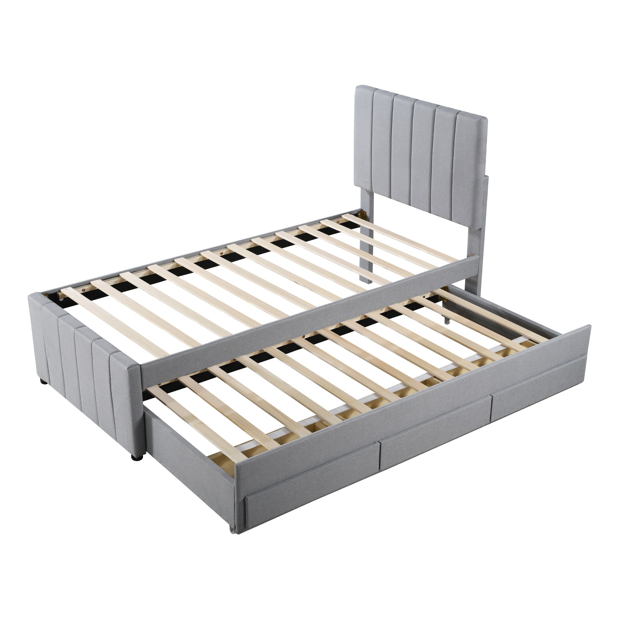 Logidon gestoffeerd bed 90x200 cm met onderschuifbed en opbergruimte grijs