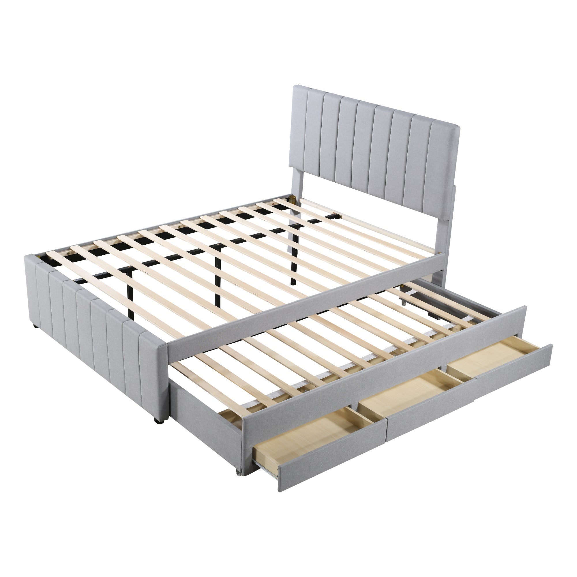 Logidon gestoffeerd bed 140 x 200 cm met uitschuifbaar bed en lades grijs
