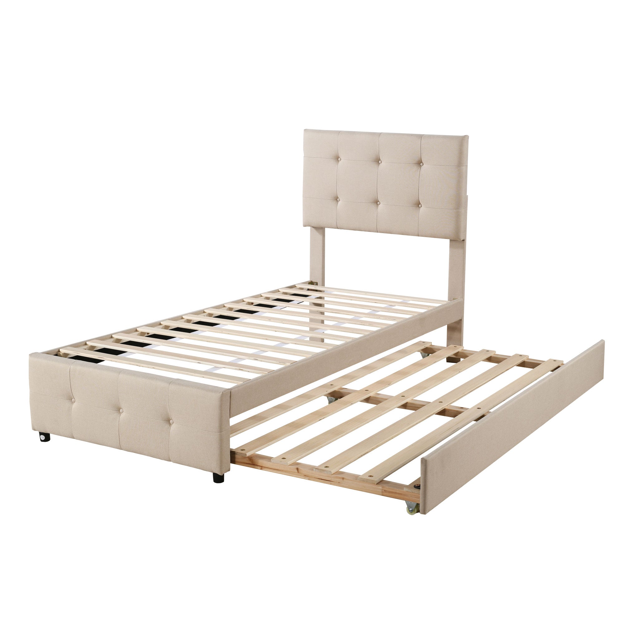 Logidon gestoffeerd bed 90x200 beige uitschuifbaar bed