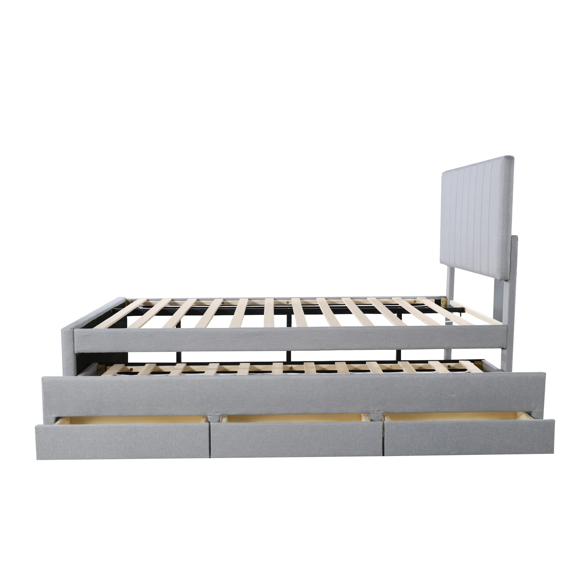 Logidon gestoffeerd bed 90x200 cm met onderschuifbed en opbergruimte grijs