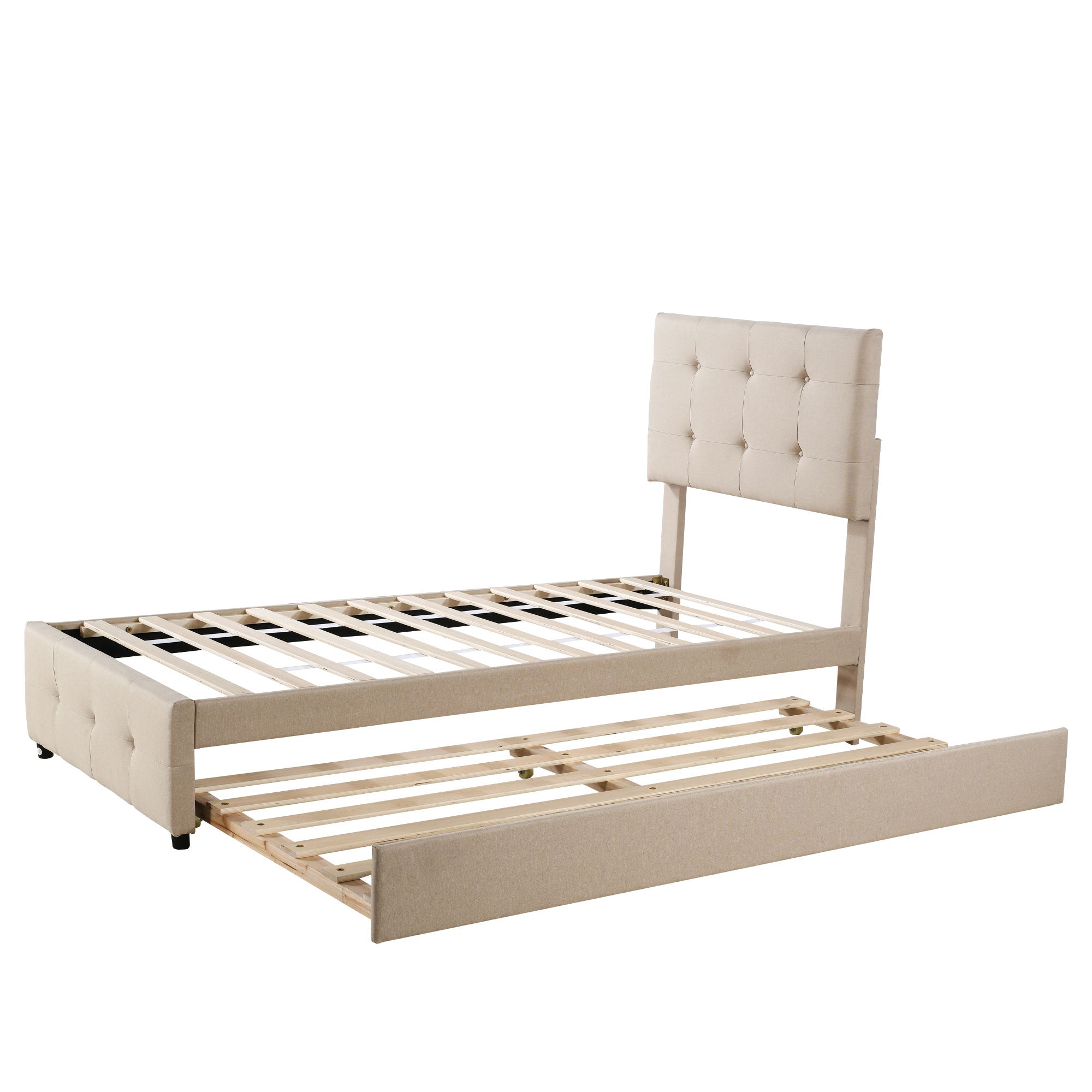 Logidon gestoffeerd bed 90x200 beige uitschuifbaar bed
