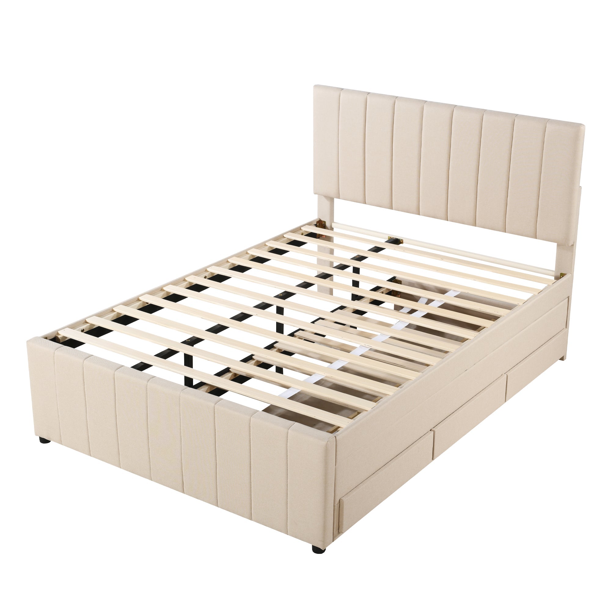 Logidon upholstered bed 140 x 200 cm beige with pull-out bed and drawers