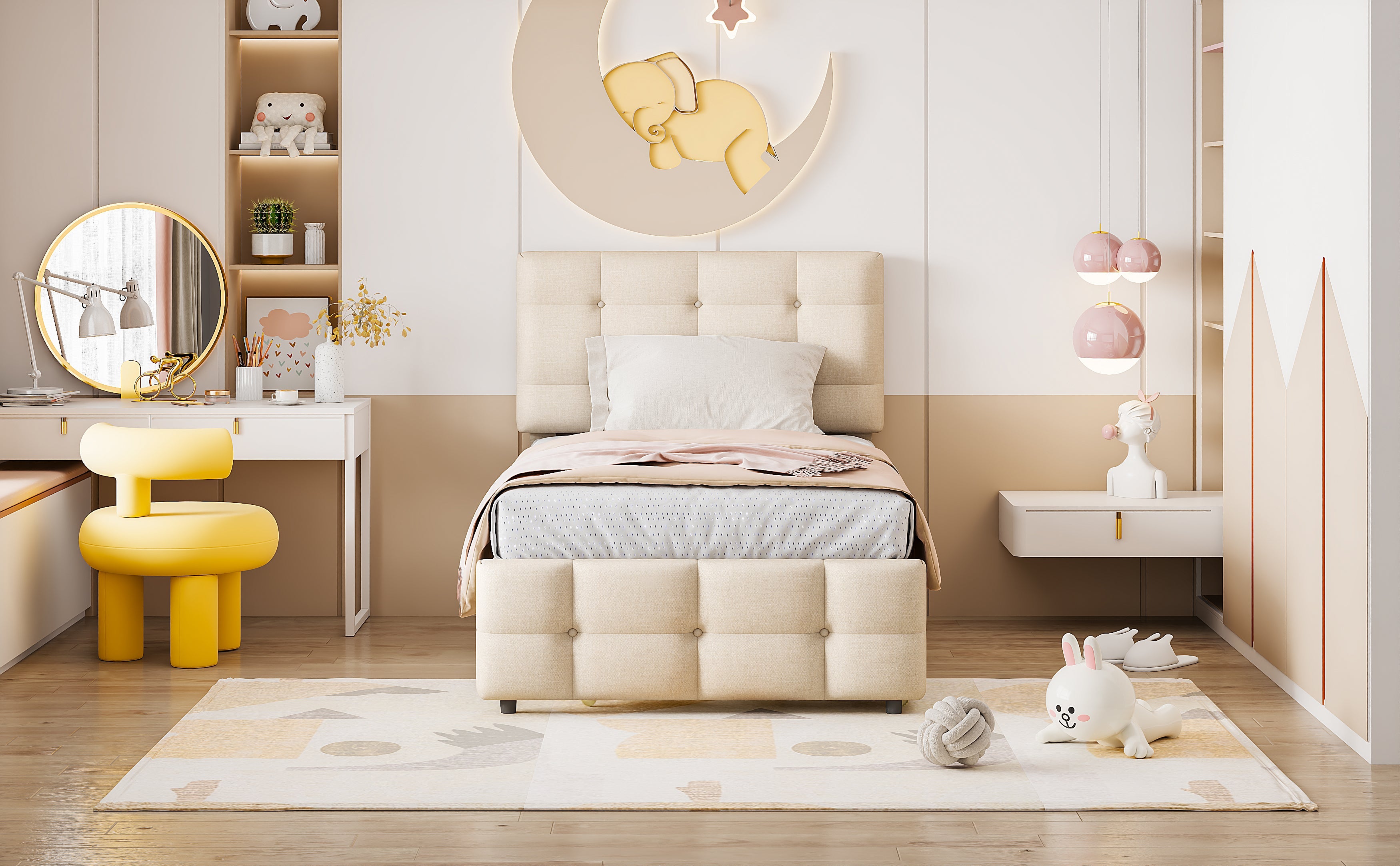 Logidon gestoffeerd bed 90x200 beige uitschuifbaar bed