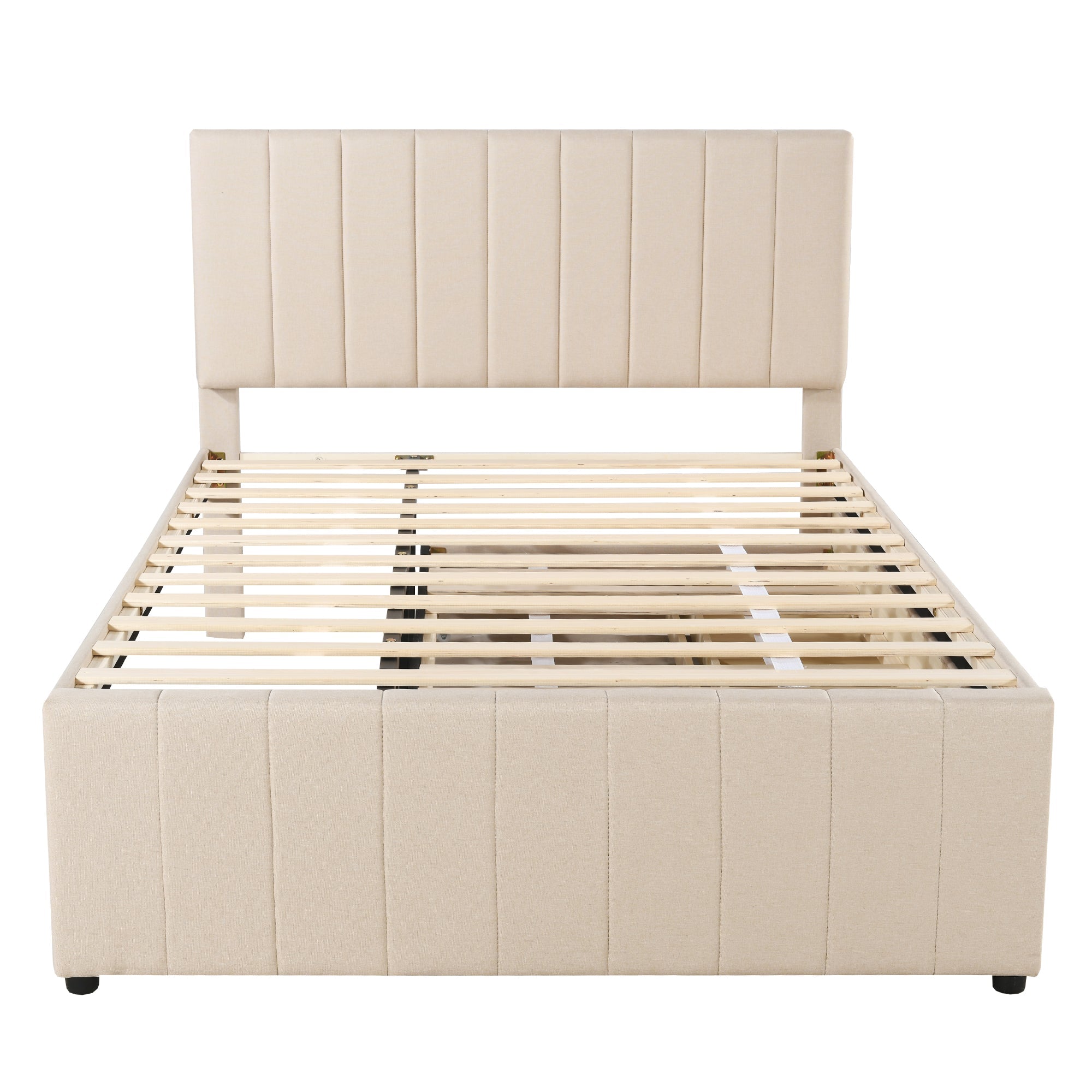 Logidon upholstered bed 140 x 200 cm beige with pull-out bed and drawers
