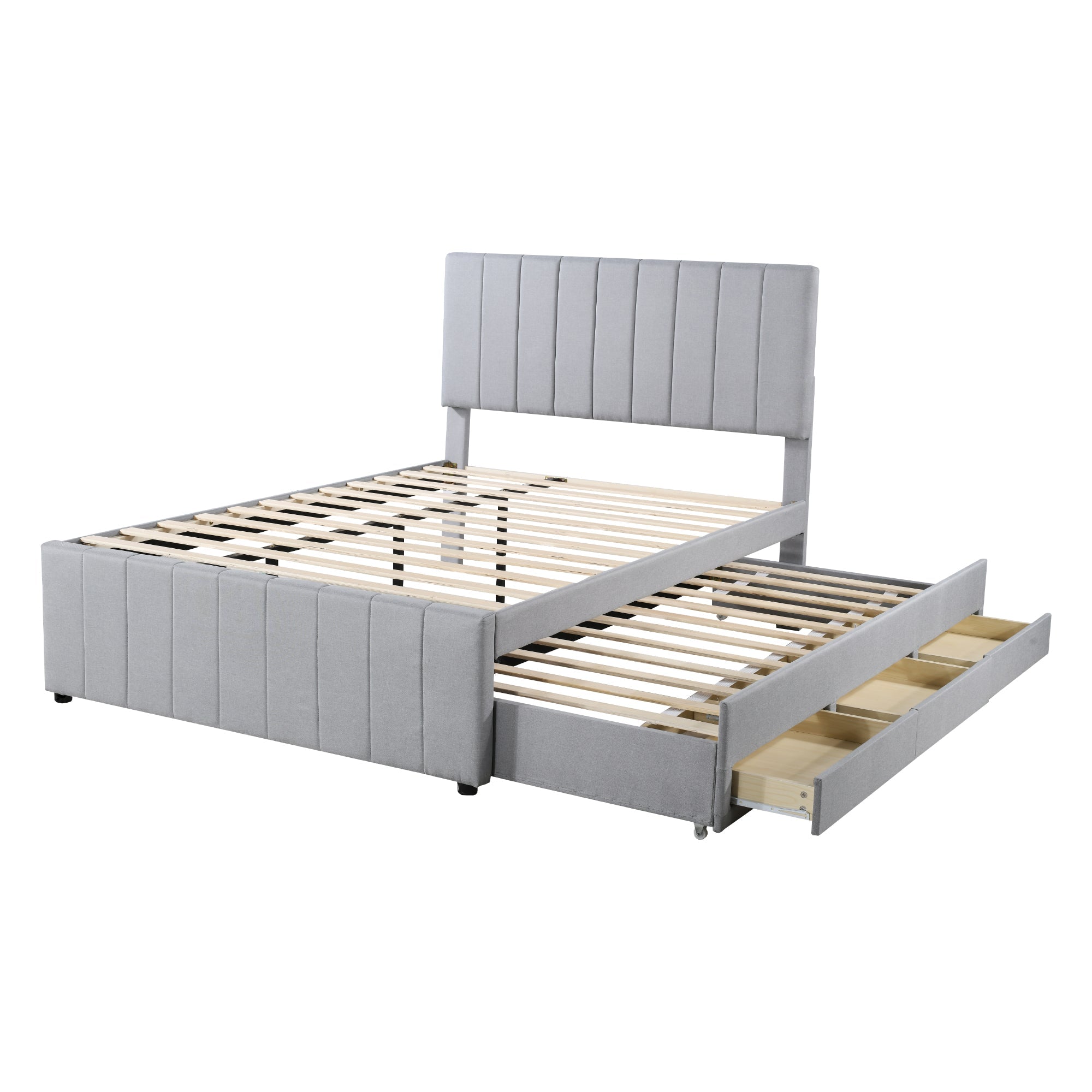 Logidon gestoffeerd bed 140 x 200 cm met uitschuifbaar bed en lades grijs