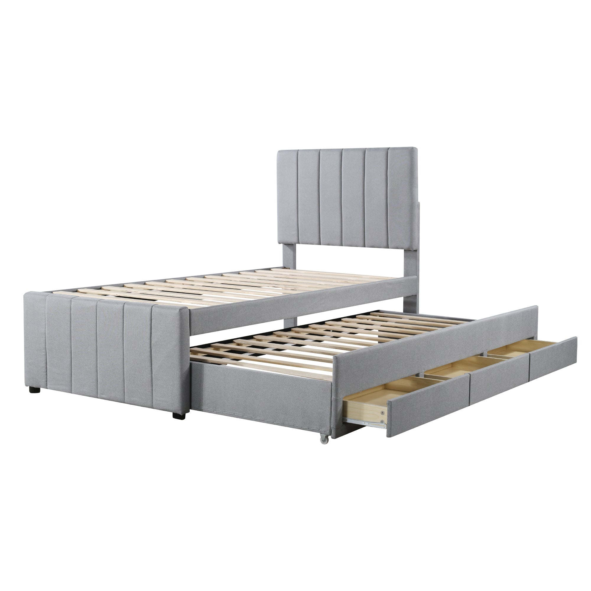 Logidon gestoffeerd bed 90x200 cm met onderschuifbed en opbergruimte grijs