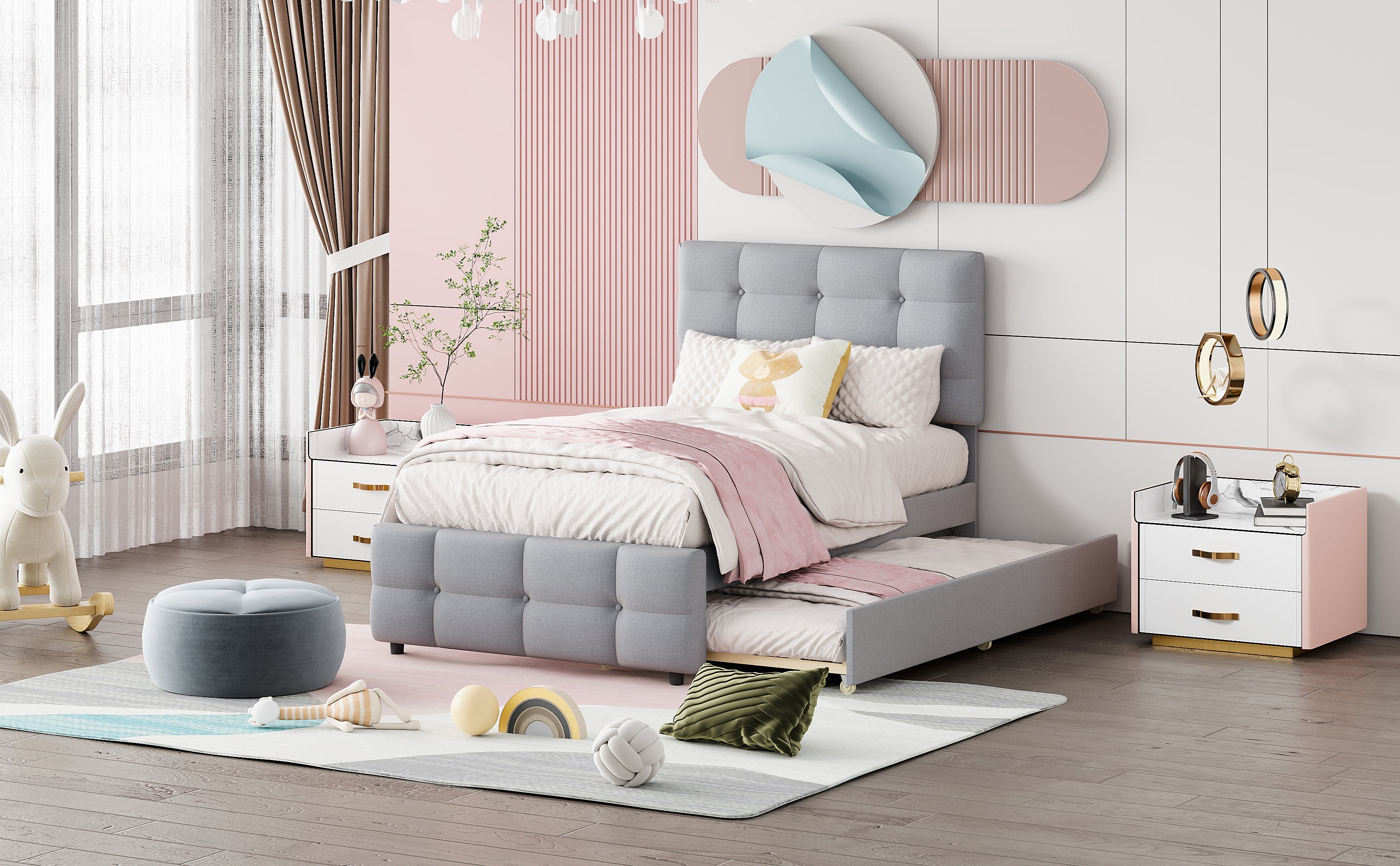 Logidon Upholstered Bed 90x200 Gray Extendable Bed Headboard Adjustable