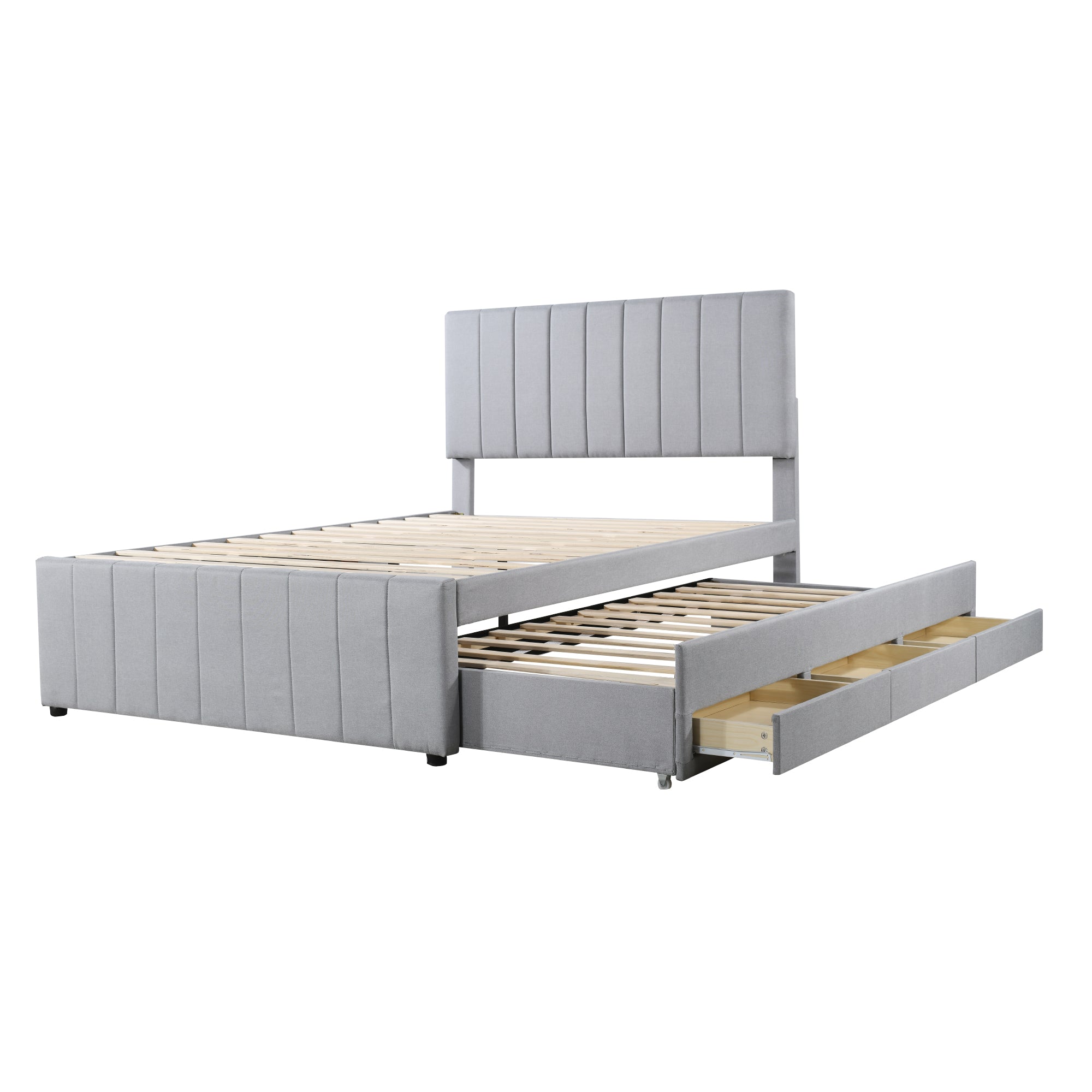 Logidon gestoffeerd bed 140 x 200 cm met uitschuifbaar bed en lades grijs