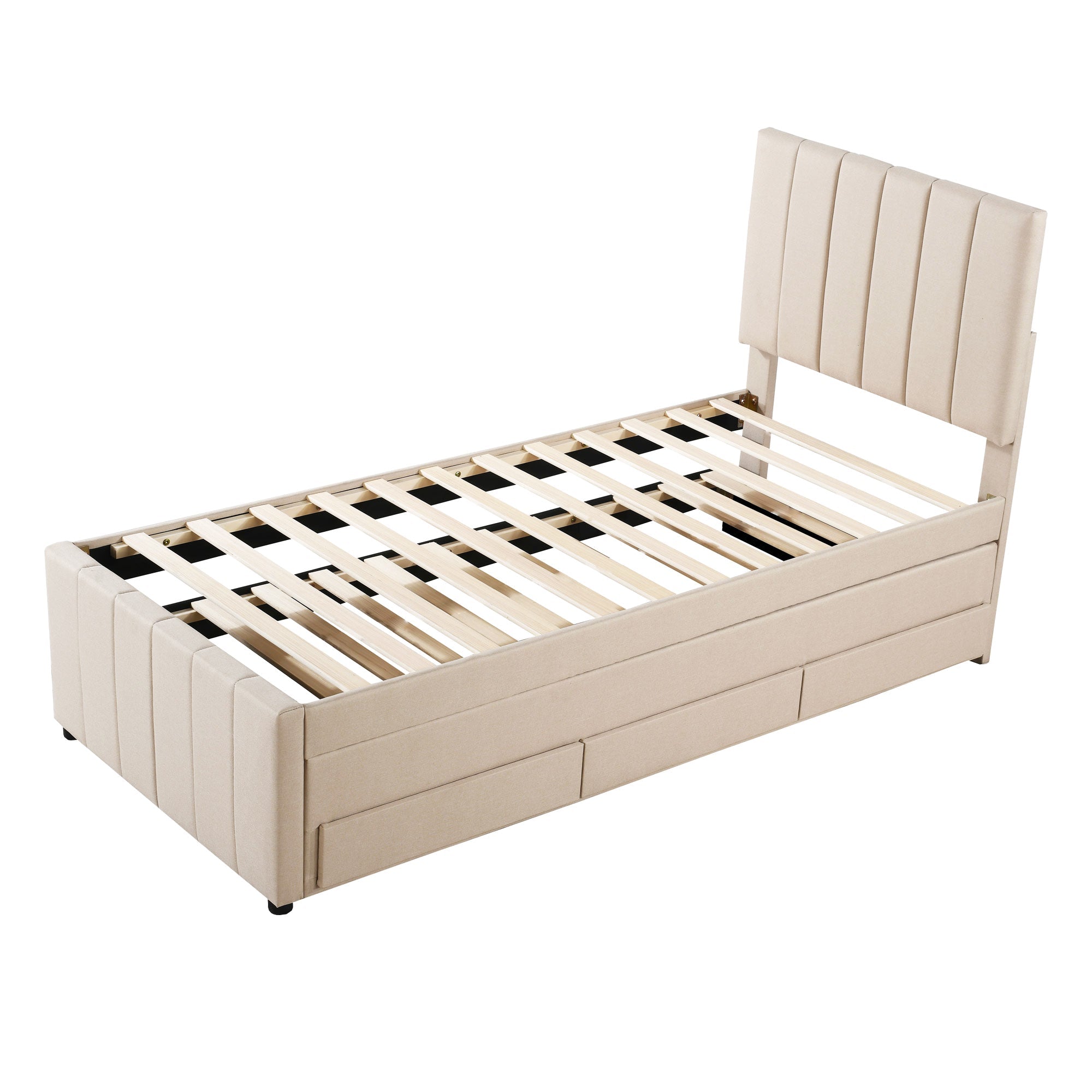 Logidon upholstered bed 90x200 beige with trundle bed and storage drawers