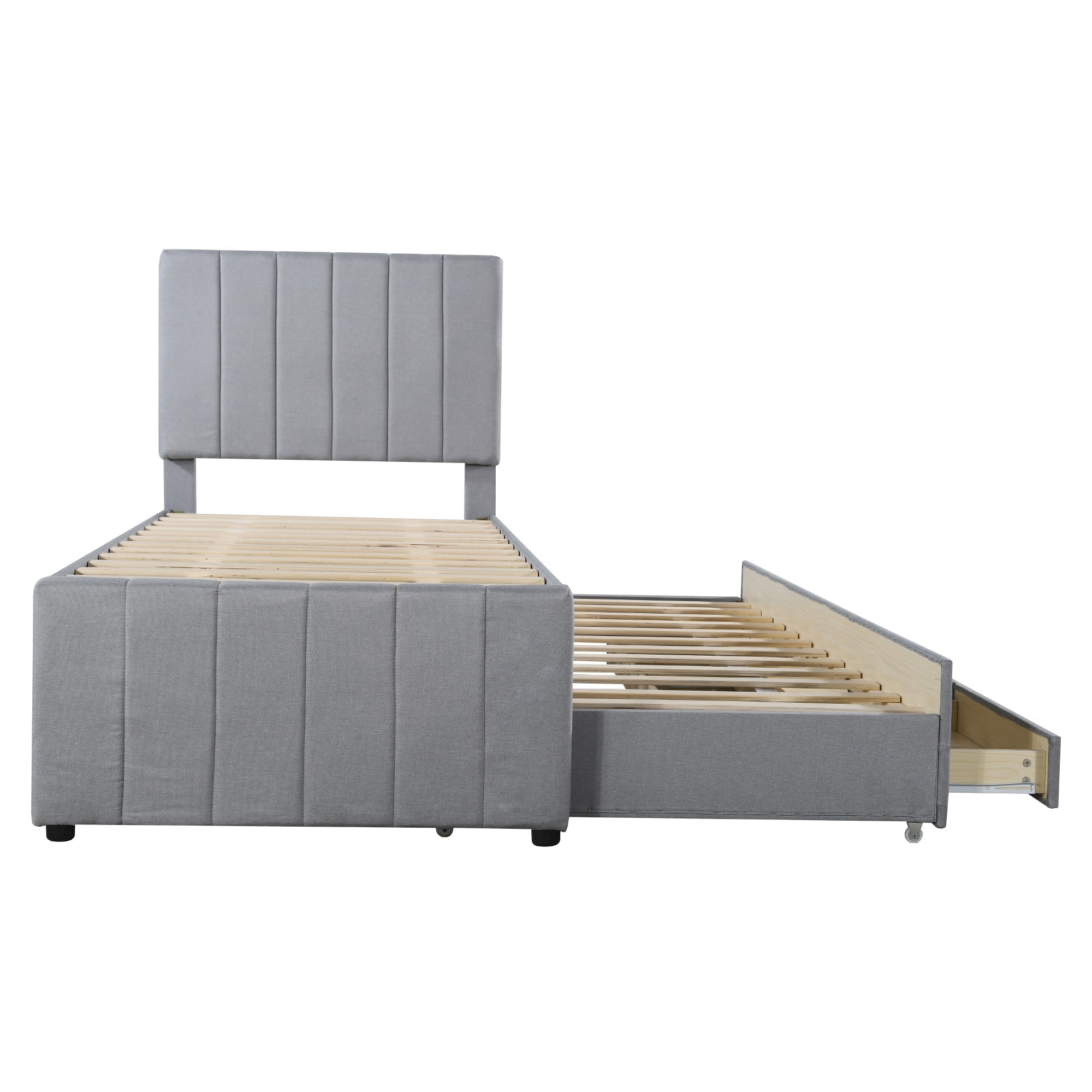 Logidon gestoffeerd bed 90x200 cm met onderschuifbed en opbergruimte grijs