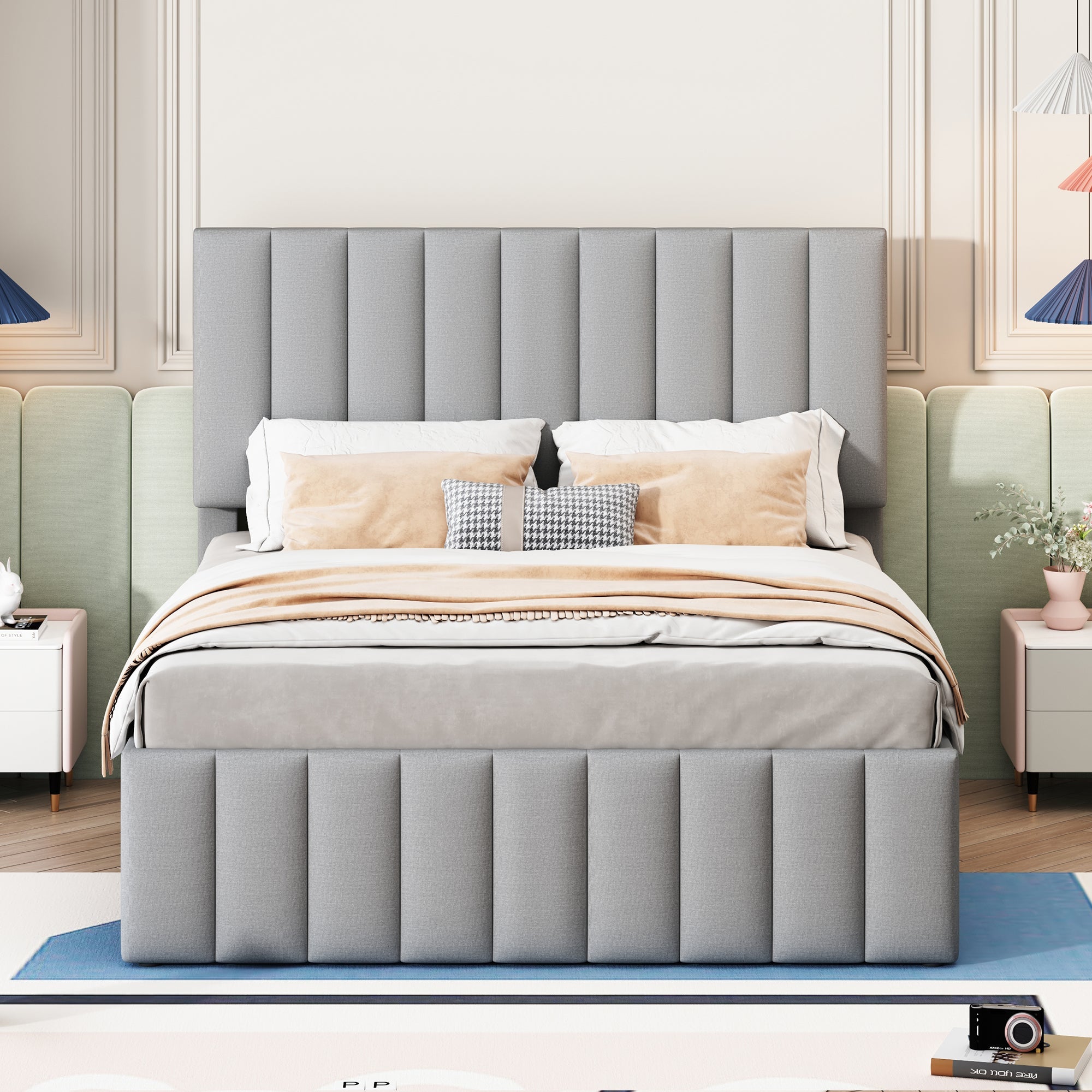 Logidon gestoffeerd bed 140 x 200 cm met uitschuifbaar bed en lades grijs