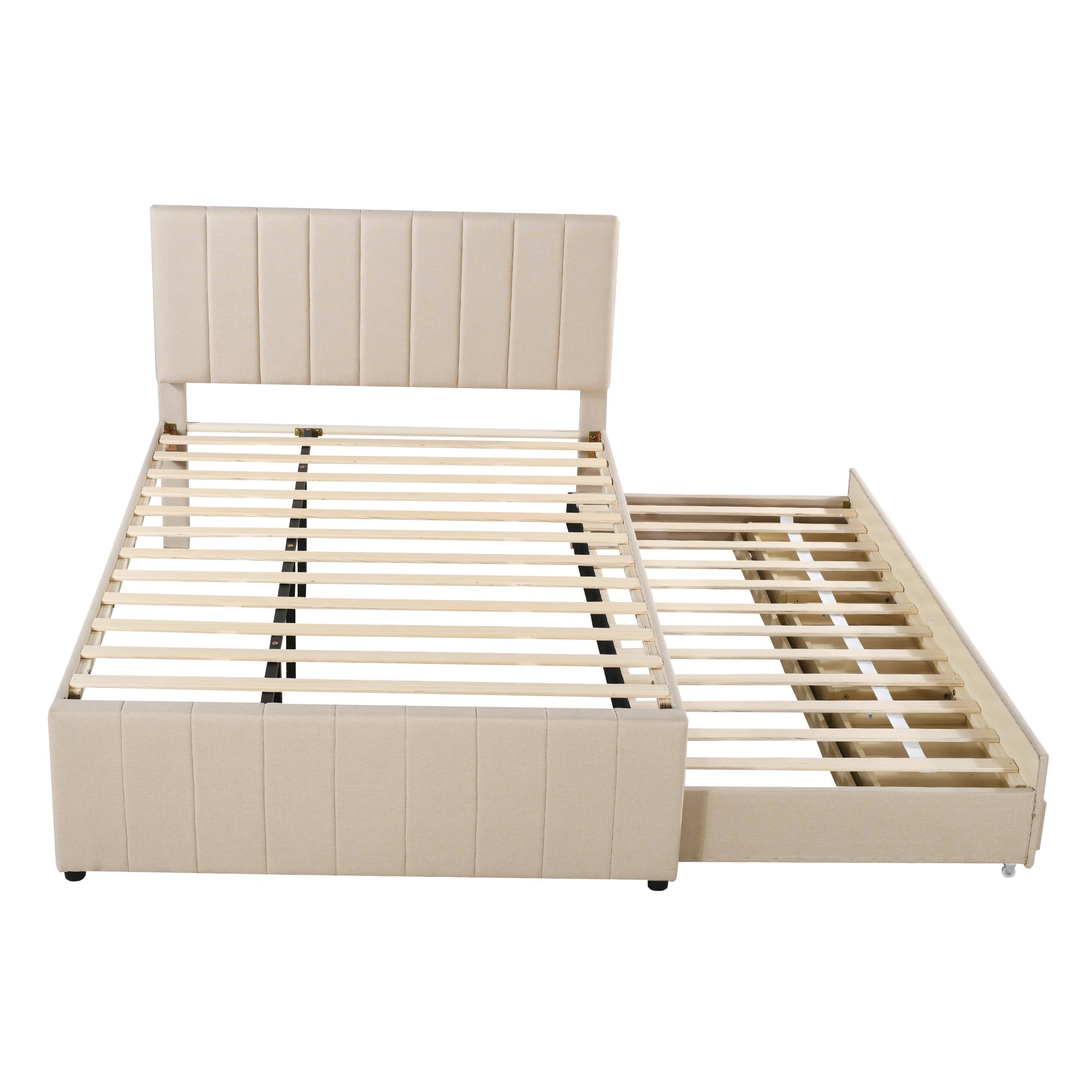 Logidon upholstered bed 140 x 200 cm beige with pull-out bed and drawers