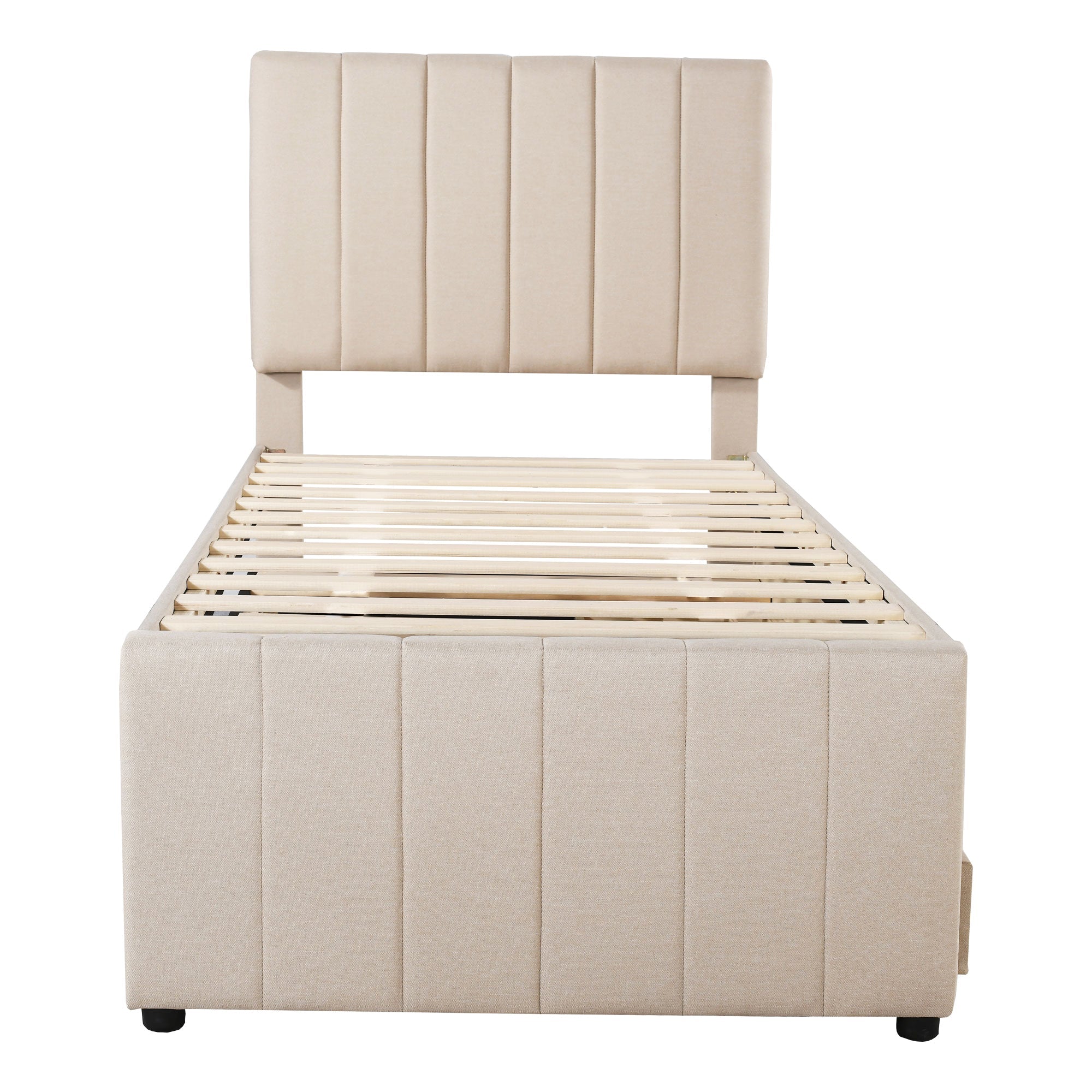 Logidon upholstered bed 90x200 beige with trundle bed and storage drawers