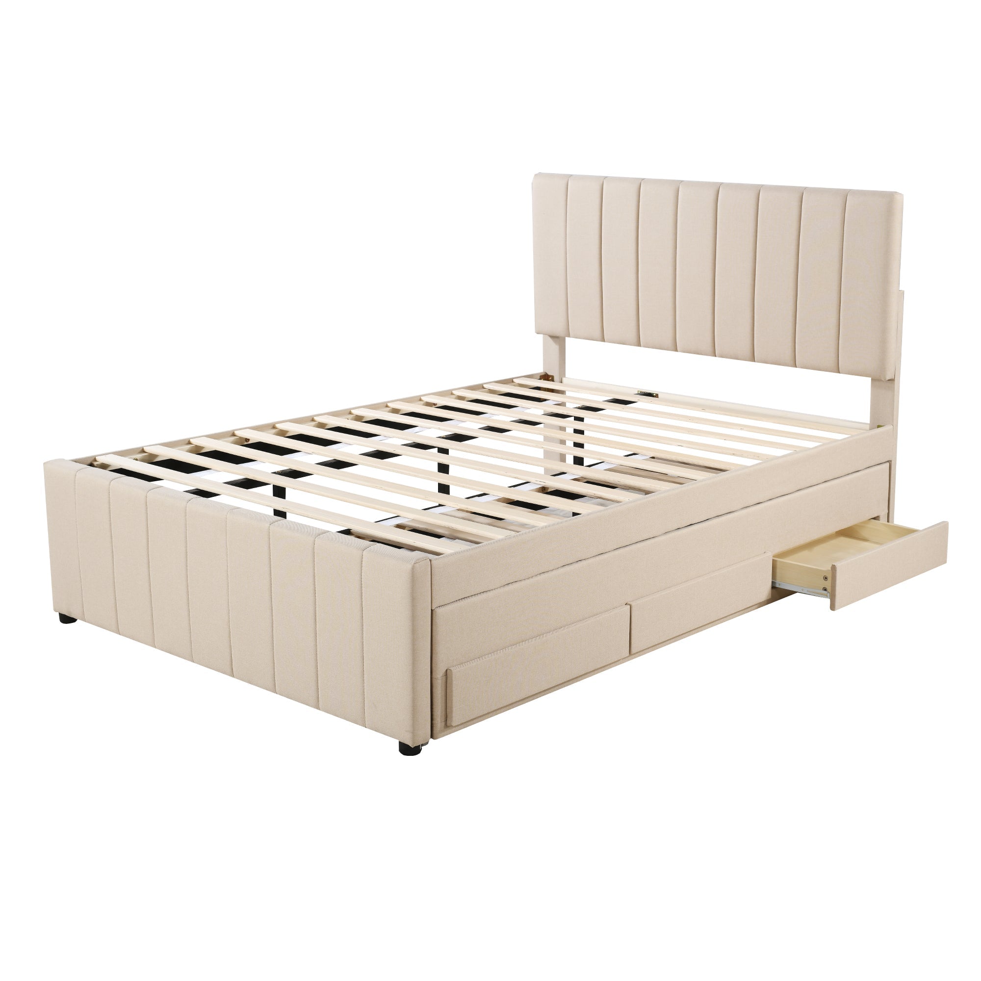 Logidon upholstered bed 140 x 200 cm beige with pull-out bed and drawers