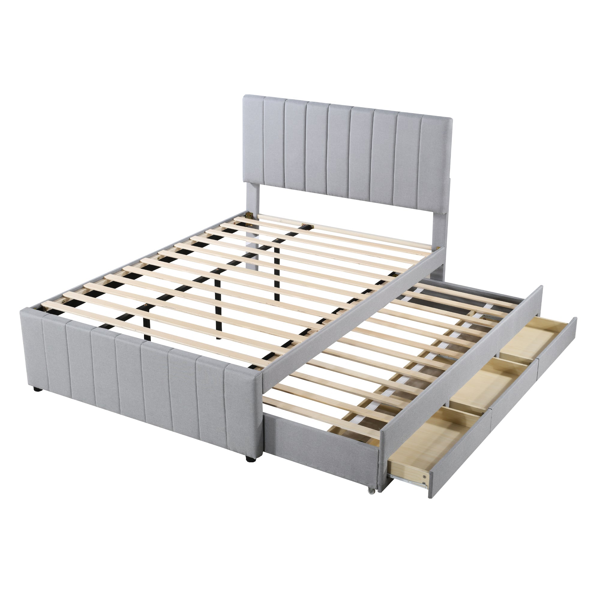 Logidon gestoffeerd bed 140 x 200 cm met uitschuifbaar bed en lades grijs