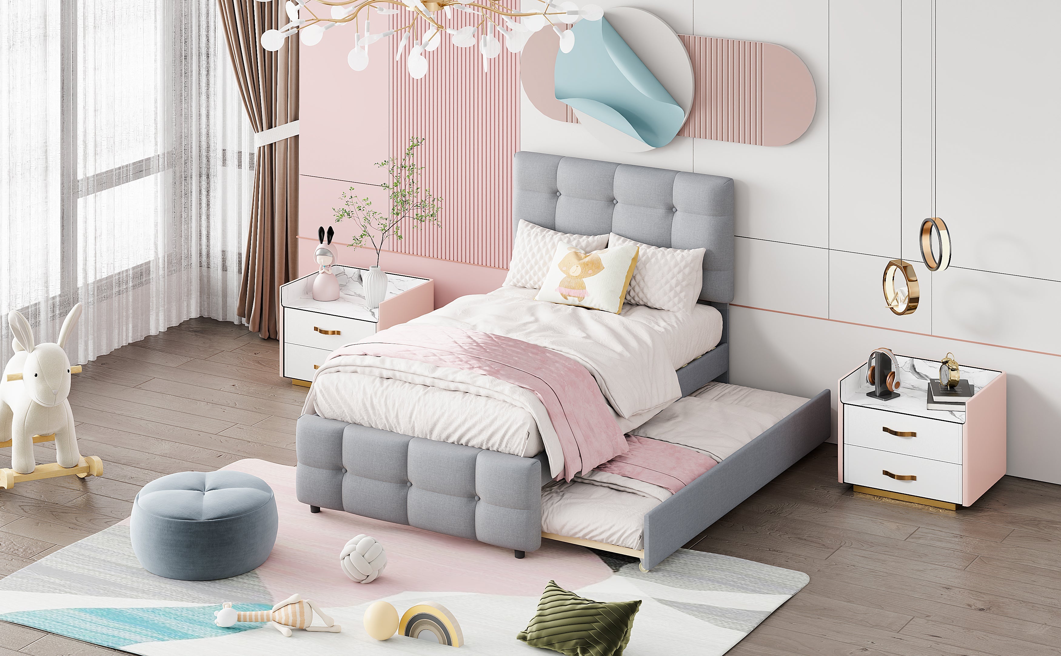 Logidon Upholstered Bed 90x200 Gray Extendable Bed Headboard Adjustable
