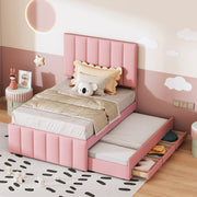 Logidon gestoffeerd bed 90x200 roze met onderschuifbed en opberglades