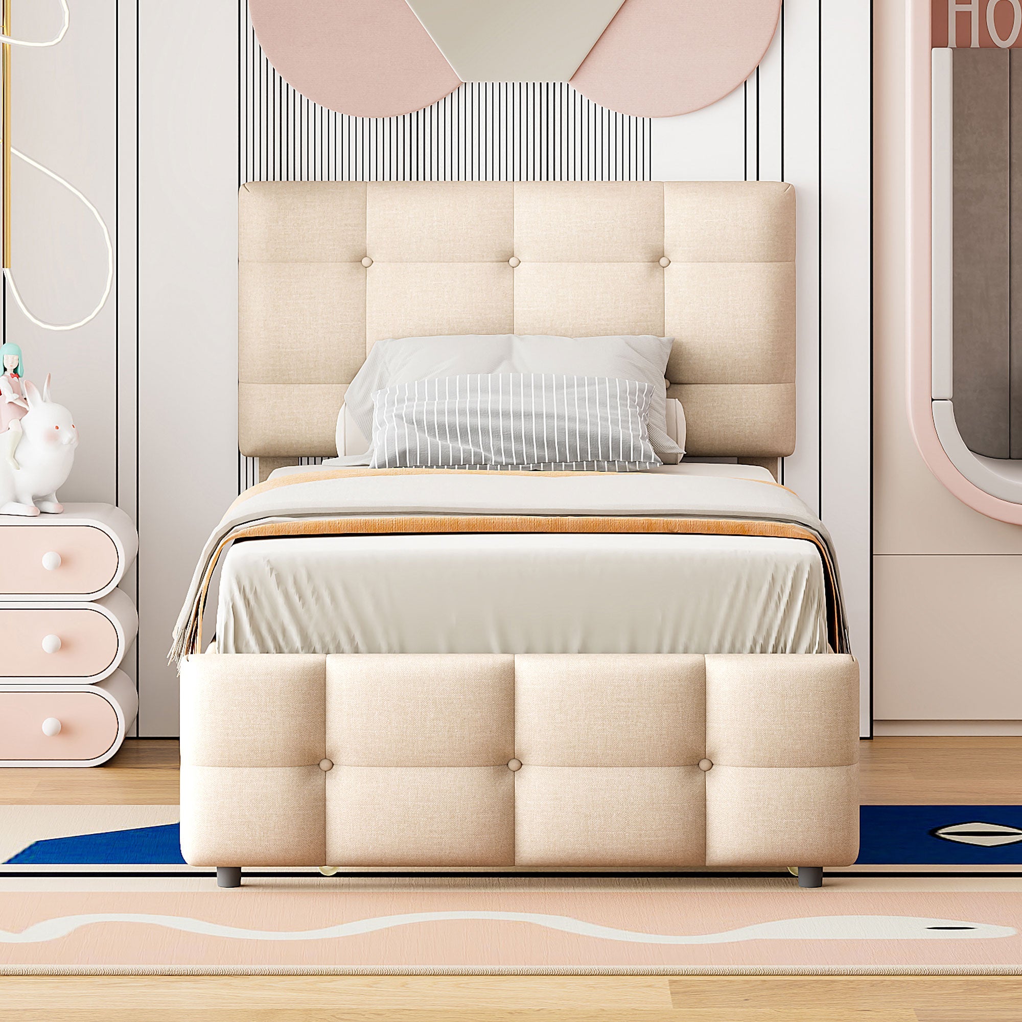 Logidon gestoffeerd bed 90x200 beige uitschuifbaar bed